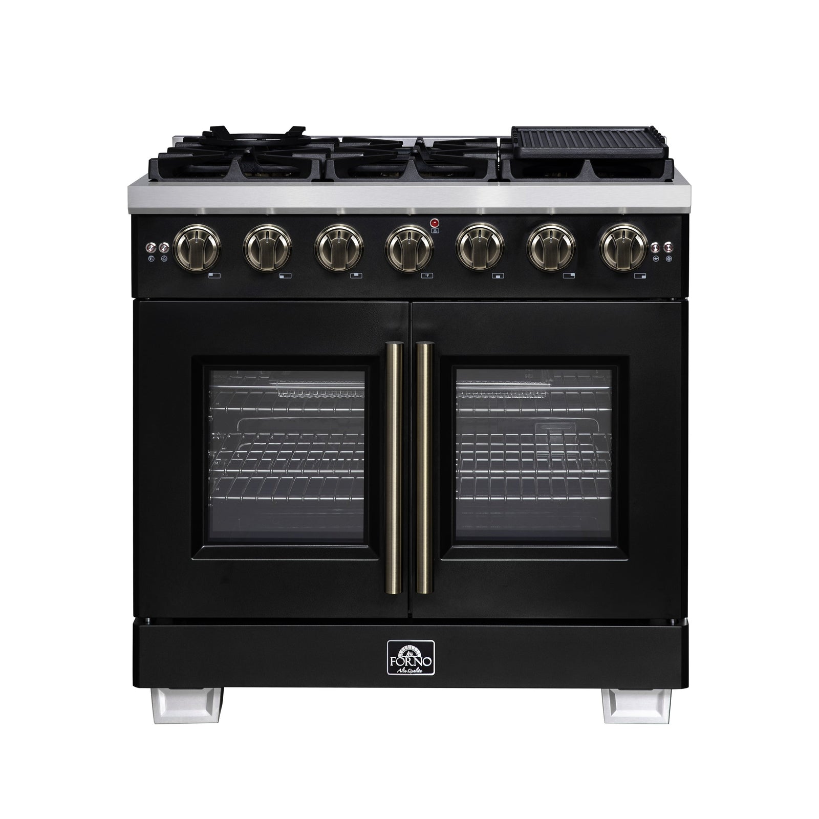 Forno Capriasca 36-Inch Black Freestanding French Door Gas Range, 6 Burners, Convection Oven, Energy Efficient - FFSGS6460-36BLK