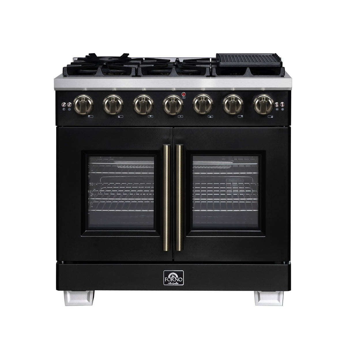 Forno Capriasca 36-inch french door gas range, black