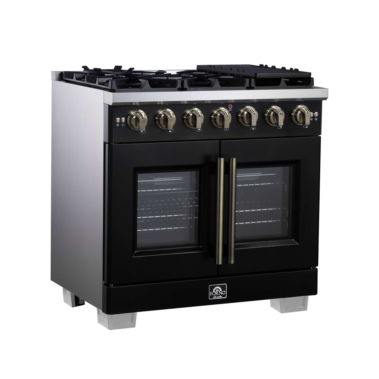 Forno Capriasca 36-Inch Black Freestanding French Door Gas Range, 6 Burners, Convection Oven, Energy Efficient - FFSGS6460-36BLK