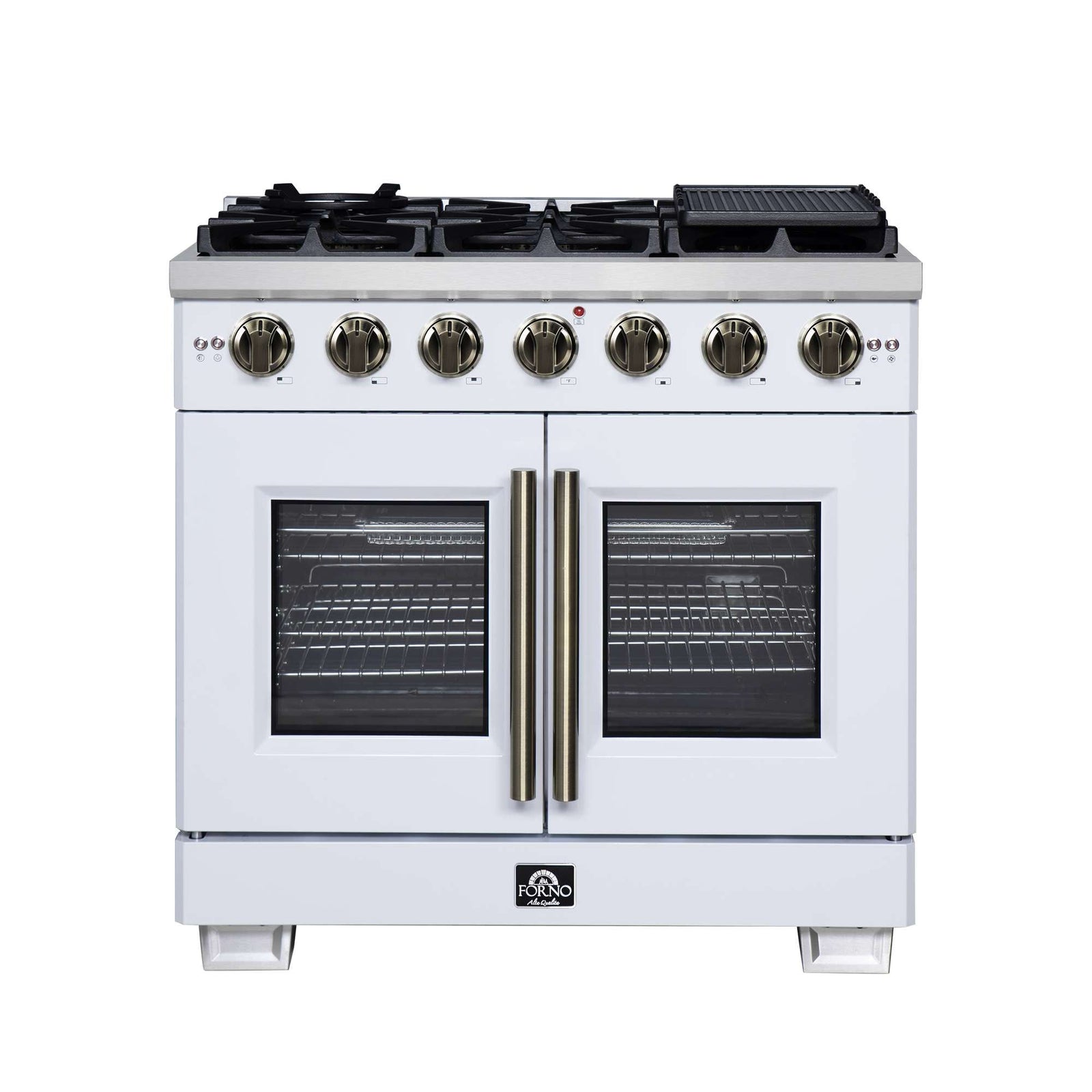 Forno Capriasca 36-Inch White Freestanding French Door Gas Range, 6 Burners, Convection Oven, Energy Efficient - FFSGS6460-36WHT
