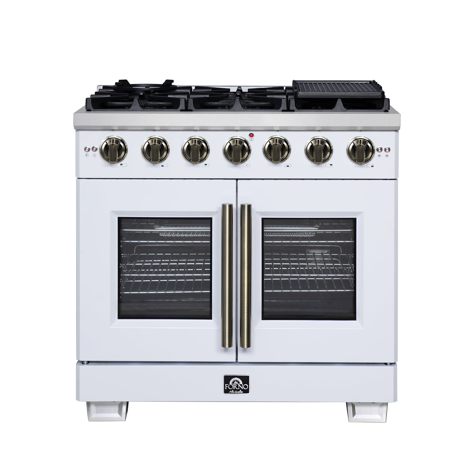 Forno Capriasca 36-Inch White Freestanding French Door Gas Range, 6 Burners, Convection Oven, Energy Efficient - FFSGS6460-36WHT