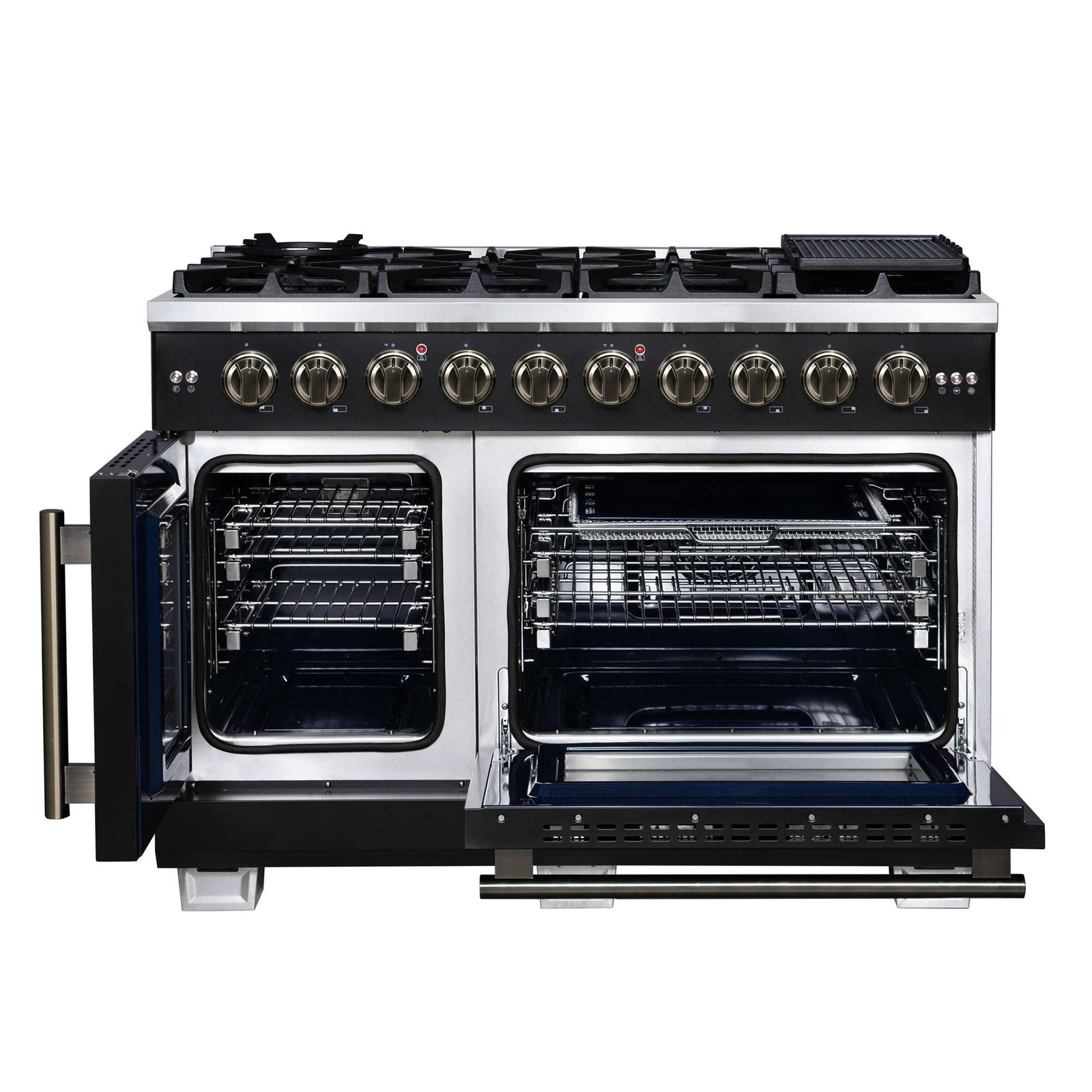 Forno Capriasca 48-Inch Black Freestanding French Door Gas Range, 8 Burners, Convection Oven, Energy Efficient - FFSGS6460-48BLK