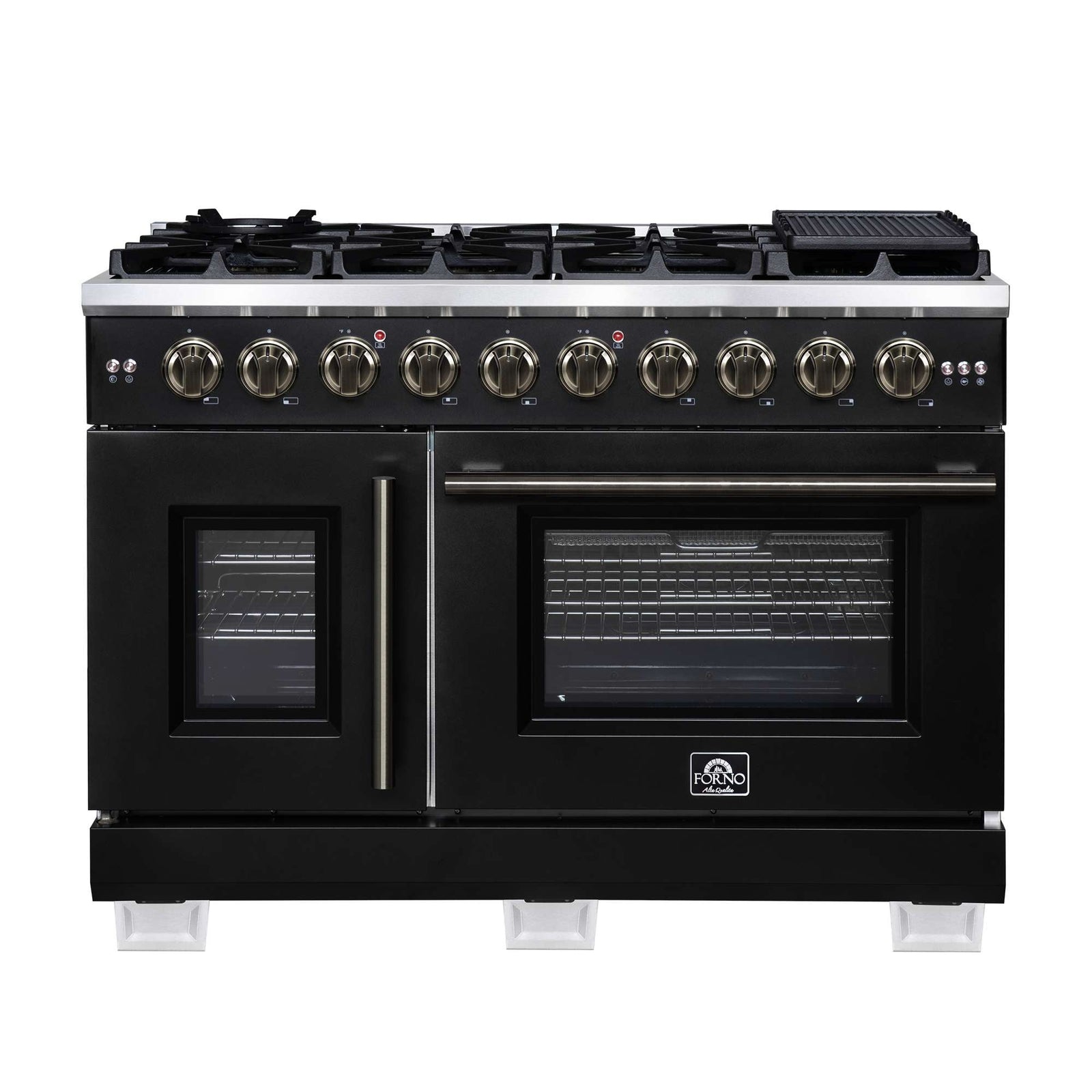 Forno Capriasca 48-Inch Black Freestanding French Door Gas Range, 8 Burners, Convection Oven, Energy Efficient - FFSGS6460-48BLK