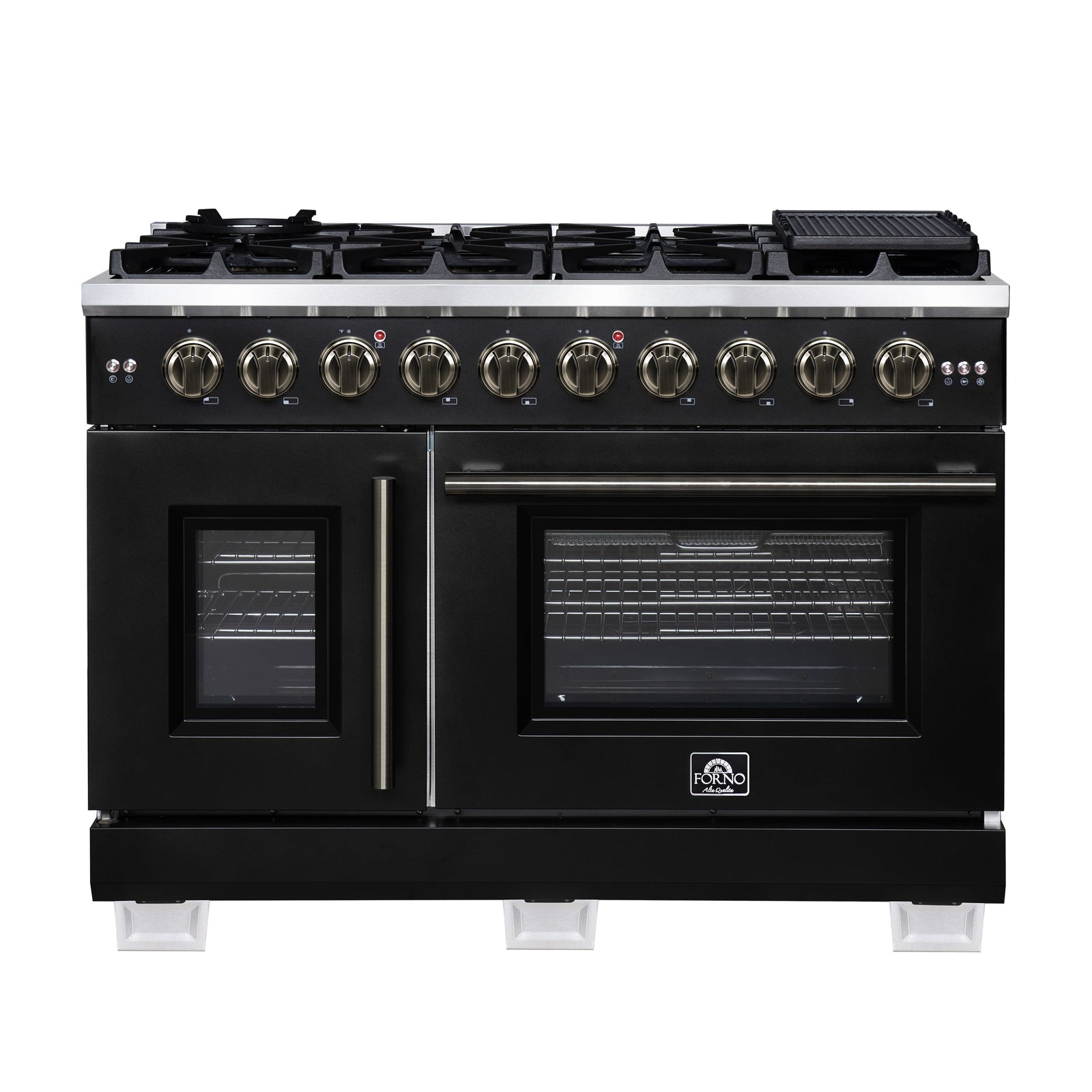 Forno Capriasca 48-Inch Black Freestanding French Door Gas Range, 8 Burners, Convection Oven, Energy Efficient - FFSGS6460-48BLK