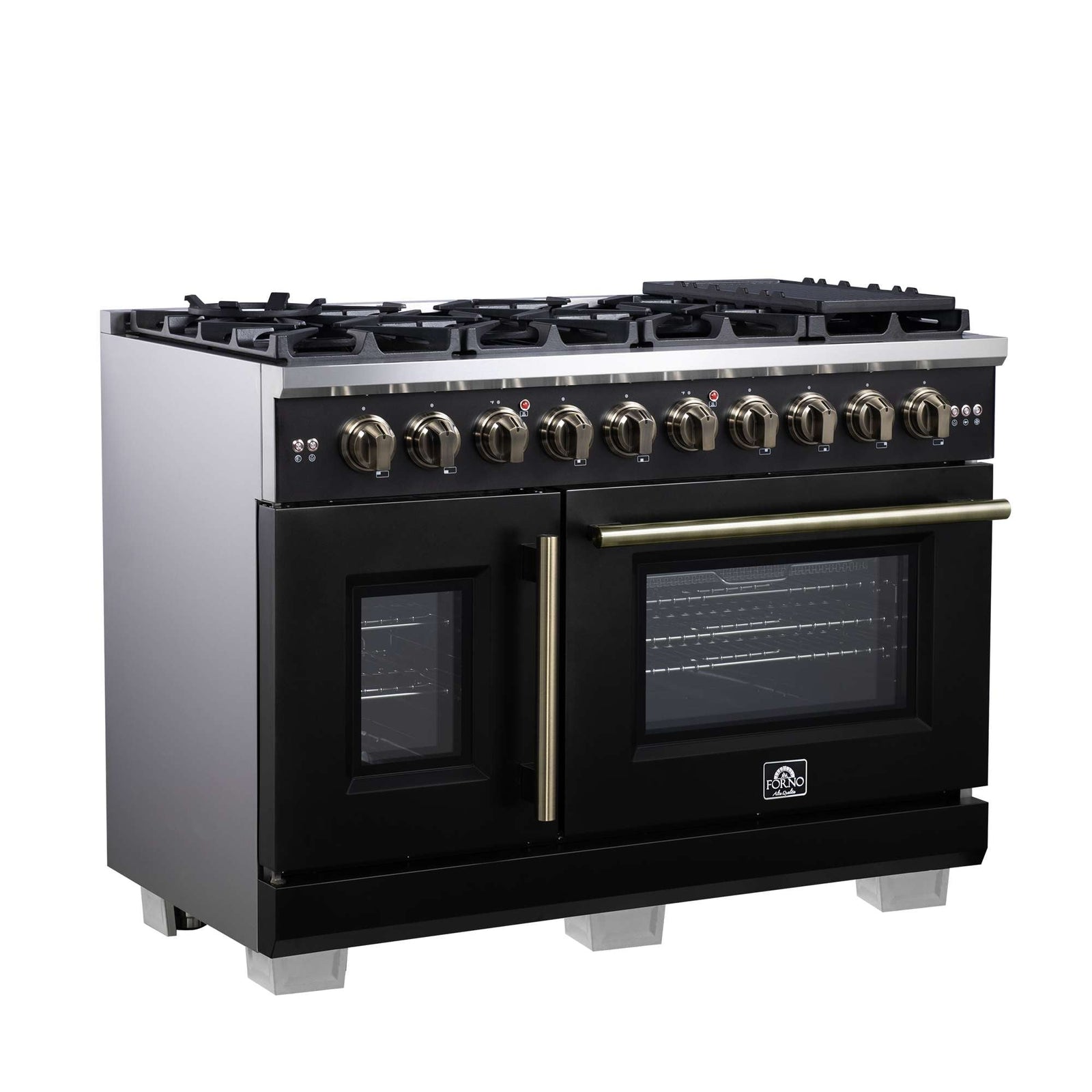 Forno Capriasca 48-Inch Black Freestanding French Door Gas Range, 8 Burners, Convection Oven, Energy Efficient - FFSGS6460-48BLK