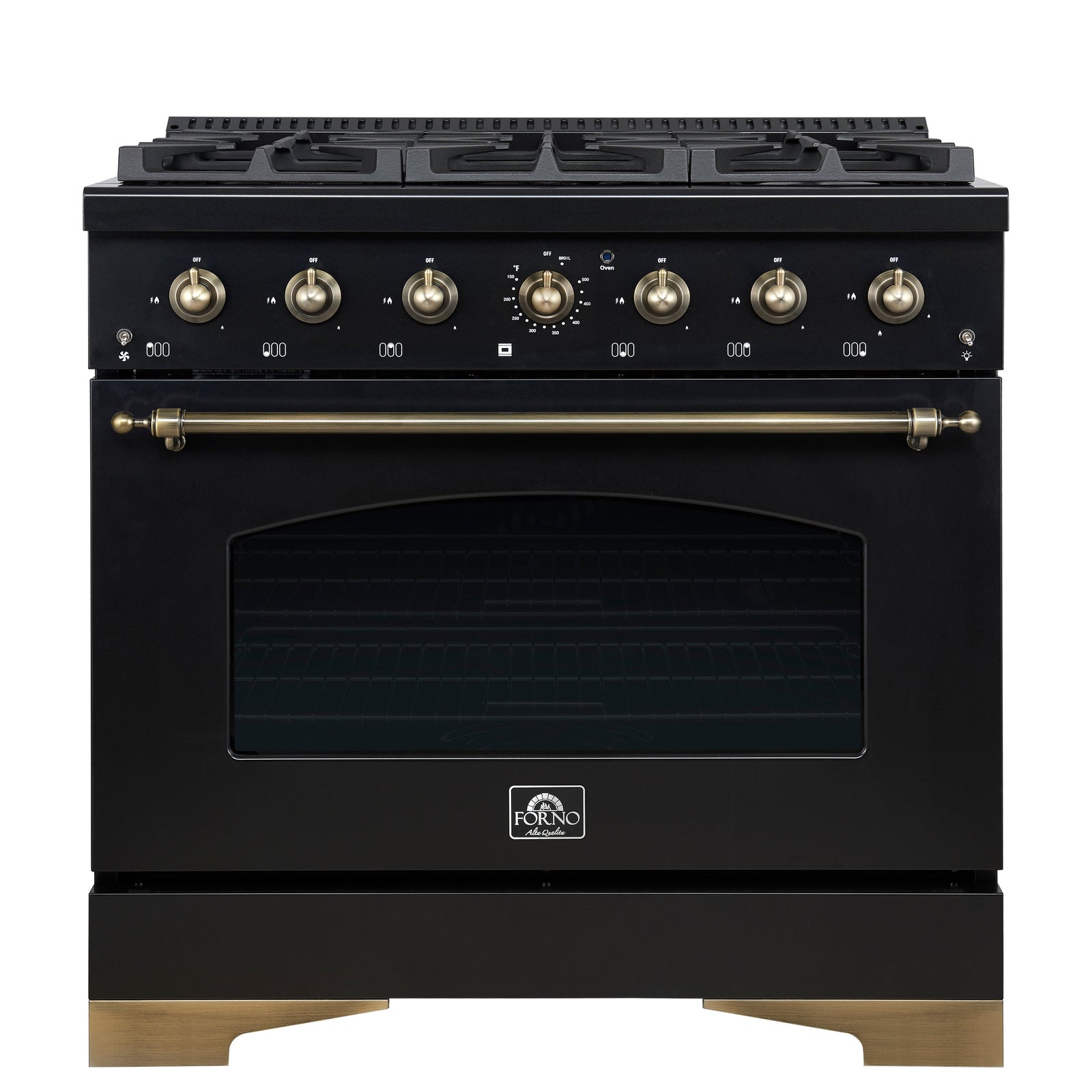 Forno Antico 36-Inch Freestanding Gas Range, Black, Antique Brass Design, 6 Burners, Convection Oven, Energy Efficient - FFSGS6219-36BLK