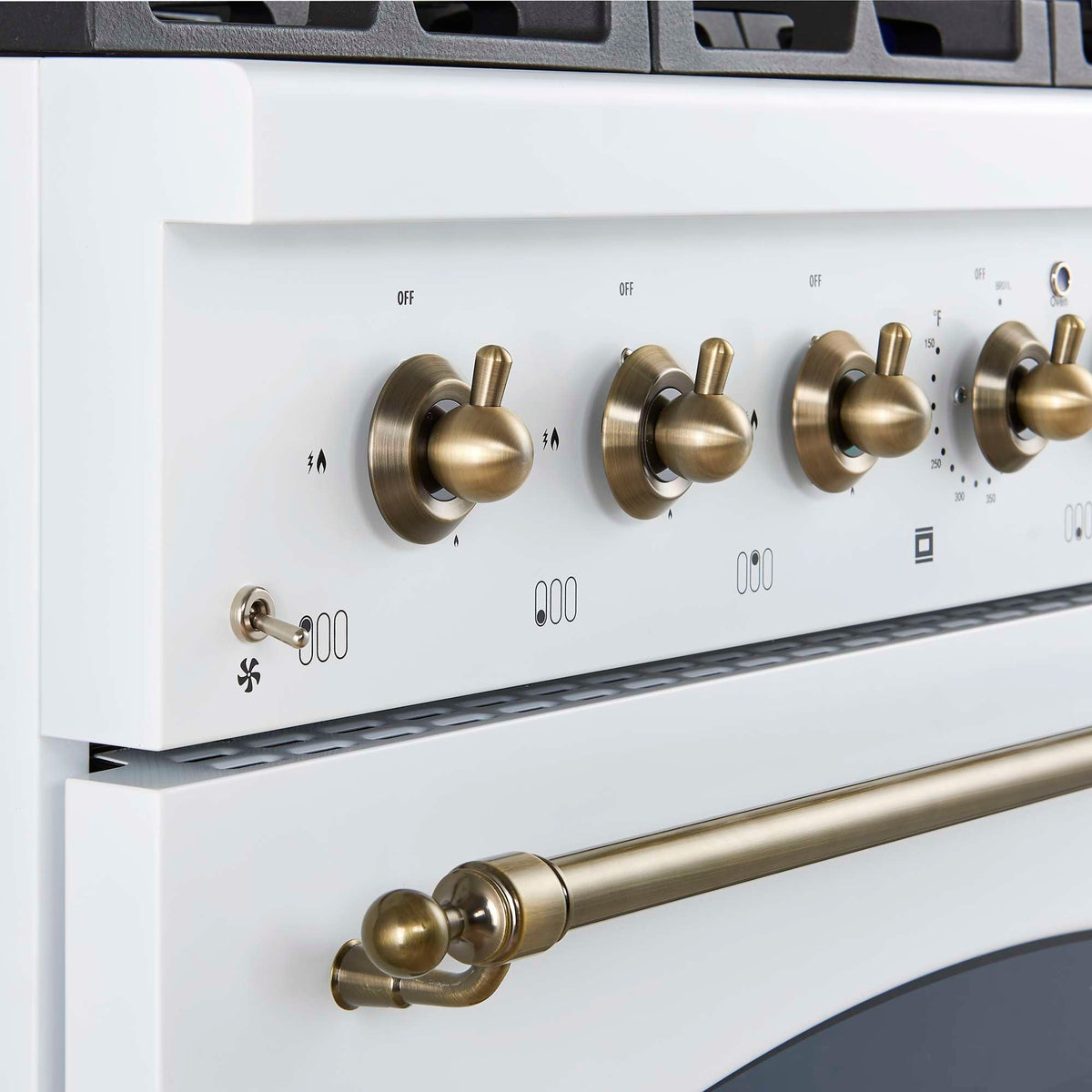 Forno Antico 36-Inch Freestanding Gas Range, White, Antique Brass Design, 6 Burners, Convection Oven, Energy Efficient - FFSGS6219-36WHT