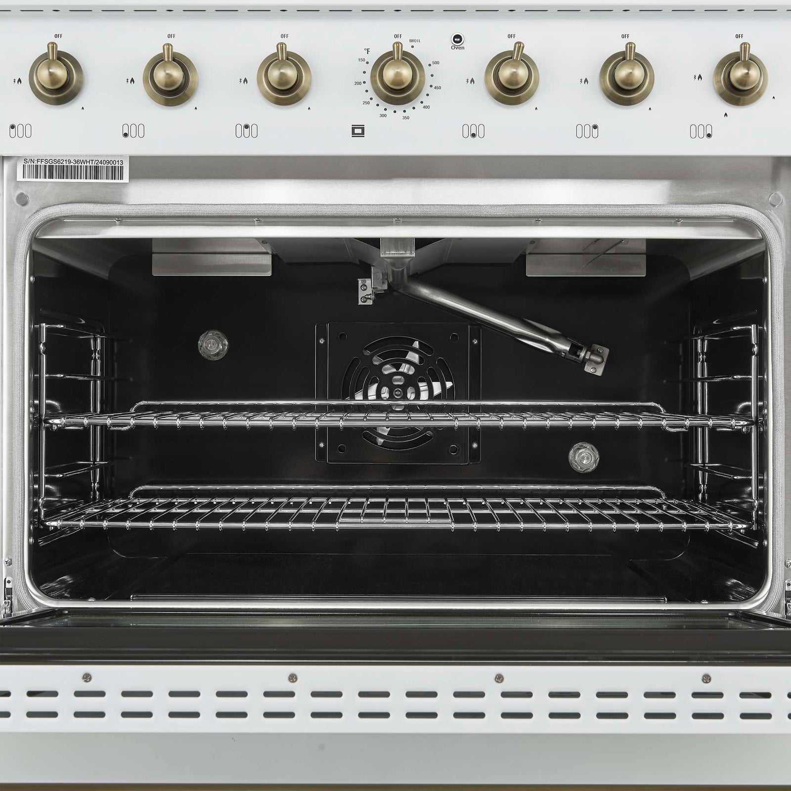 Forno Antico 36-Inch Freestanding Gas Range, White, Antique Brass Design, 6 Burners, Convection Oven, Energy Efficient - FFSGS6219-36WHT