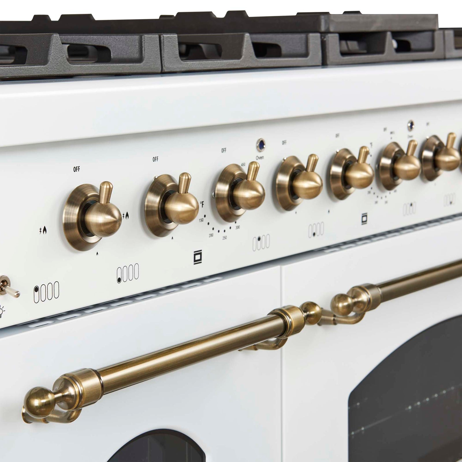 Forno Antico 48-Inch Freestanding Gas Range, White, Antique Brass Design, 8 Burners, Griddle, Double Ovens, Energy Efficient - FFSGS6219-48WHT