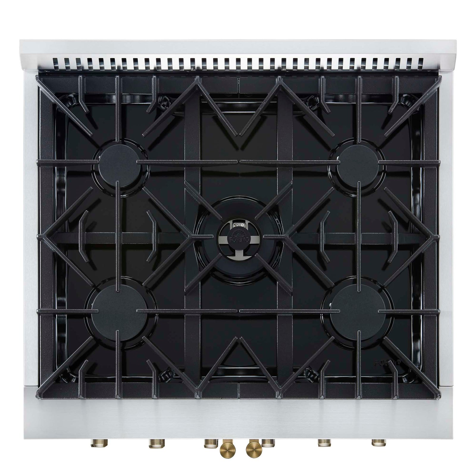 Forno Galiano 30-inch French Door Gas Range White with Antique Brass Design, 5 Burners, 68,000 BTU, 4.32 cu.ft. Convection Oven - FFSGS6444-30WHT