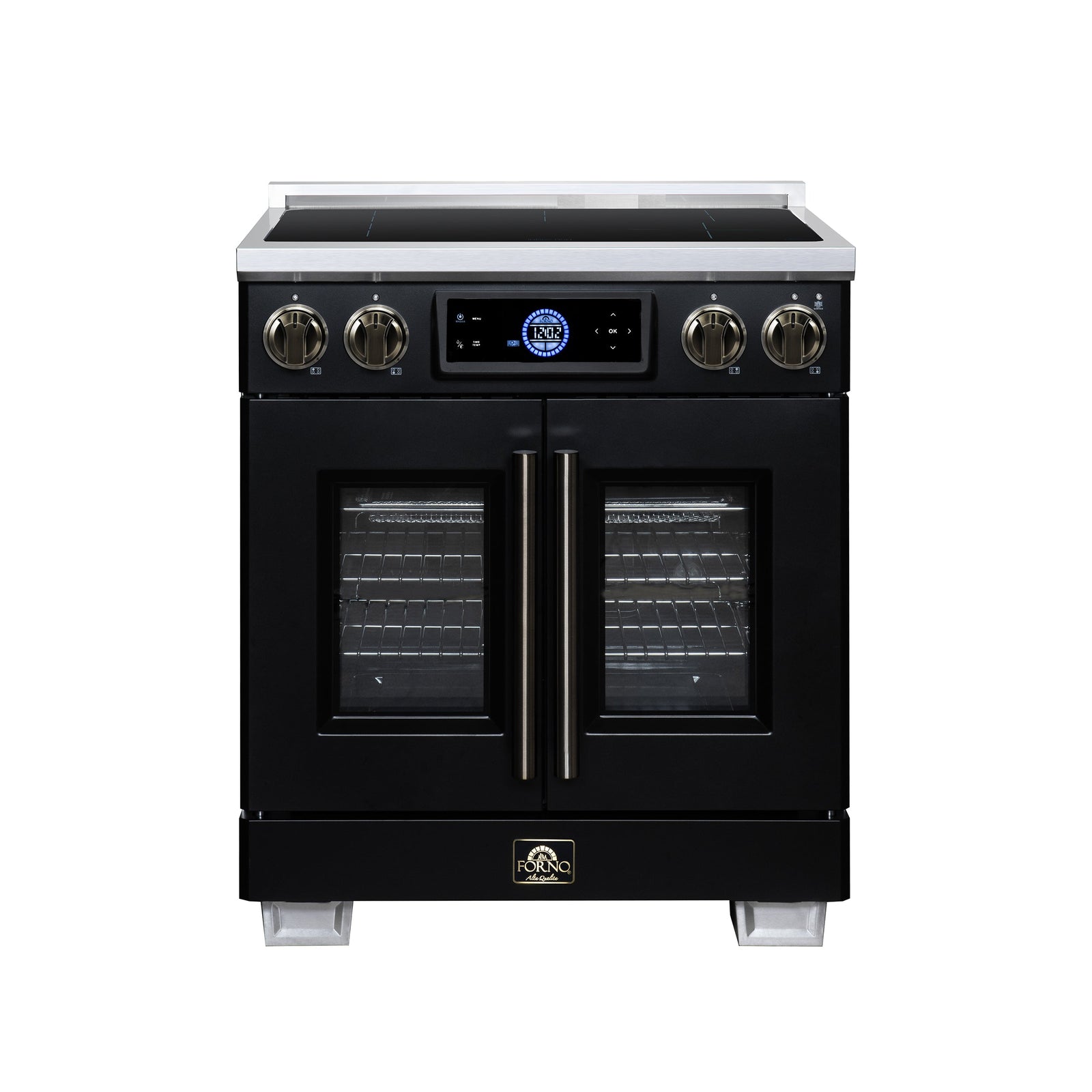 Forno Maximus 30-Inch Induction range, French Door, 4 Cooking Zones, 4.32 cf. Convection Oven, Air Sous Vide, Air Fry Basket, Black - FFSIN0932-30BLK
