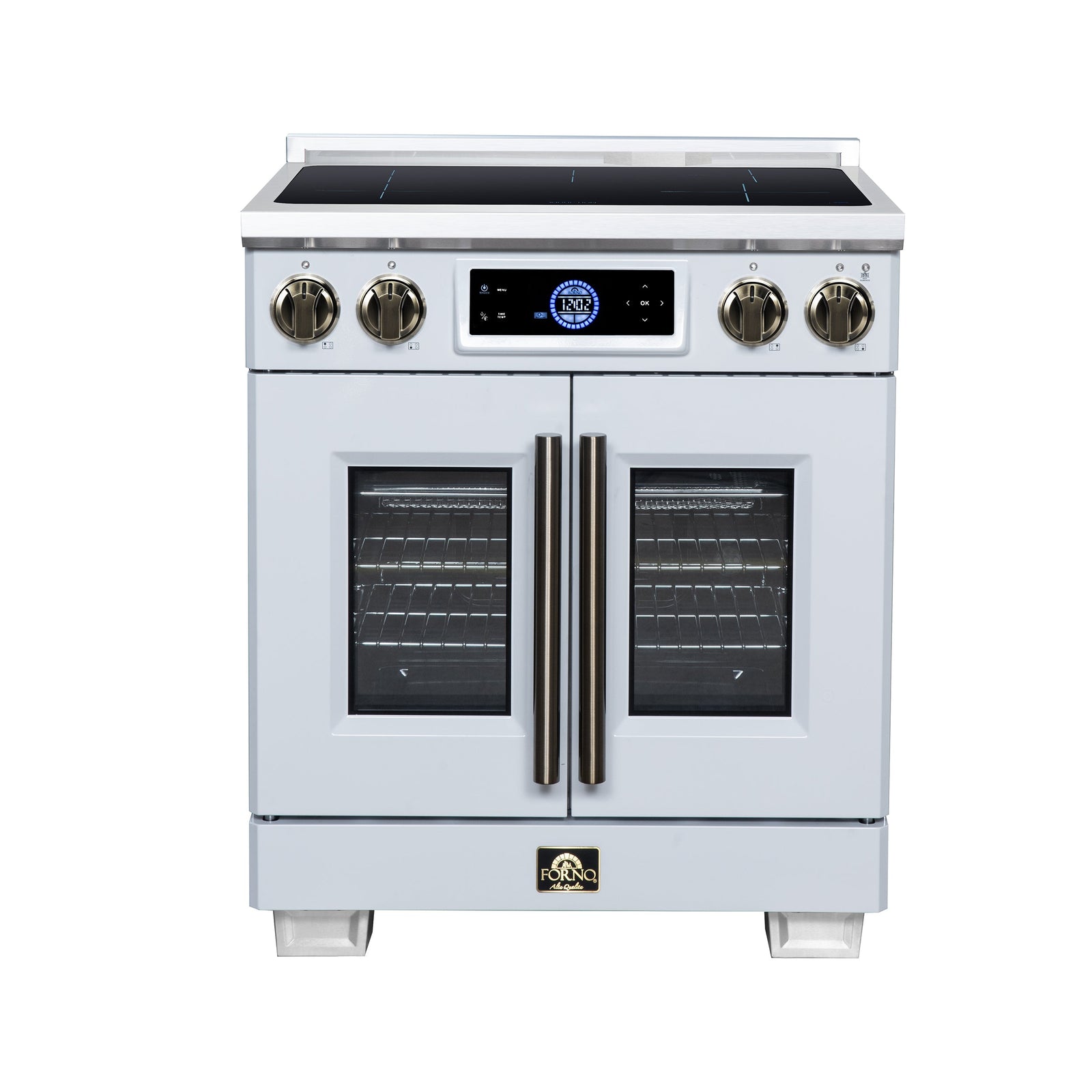 Forno Maximus 30-Inch Induction range, French Door, 4 Cooking Zones, 4.32 cf. Convection Oven, Air Sous Vide, Air Fry Basket, White - FFSIN0932-30WHT