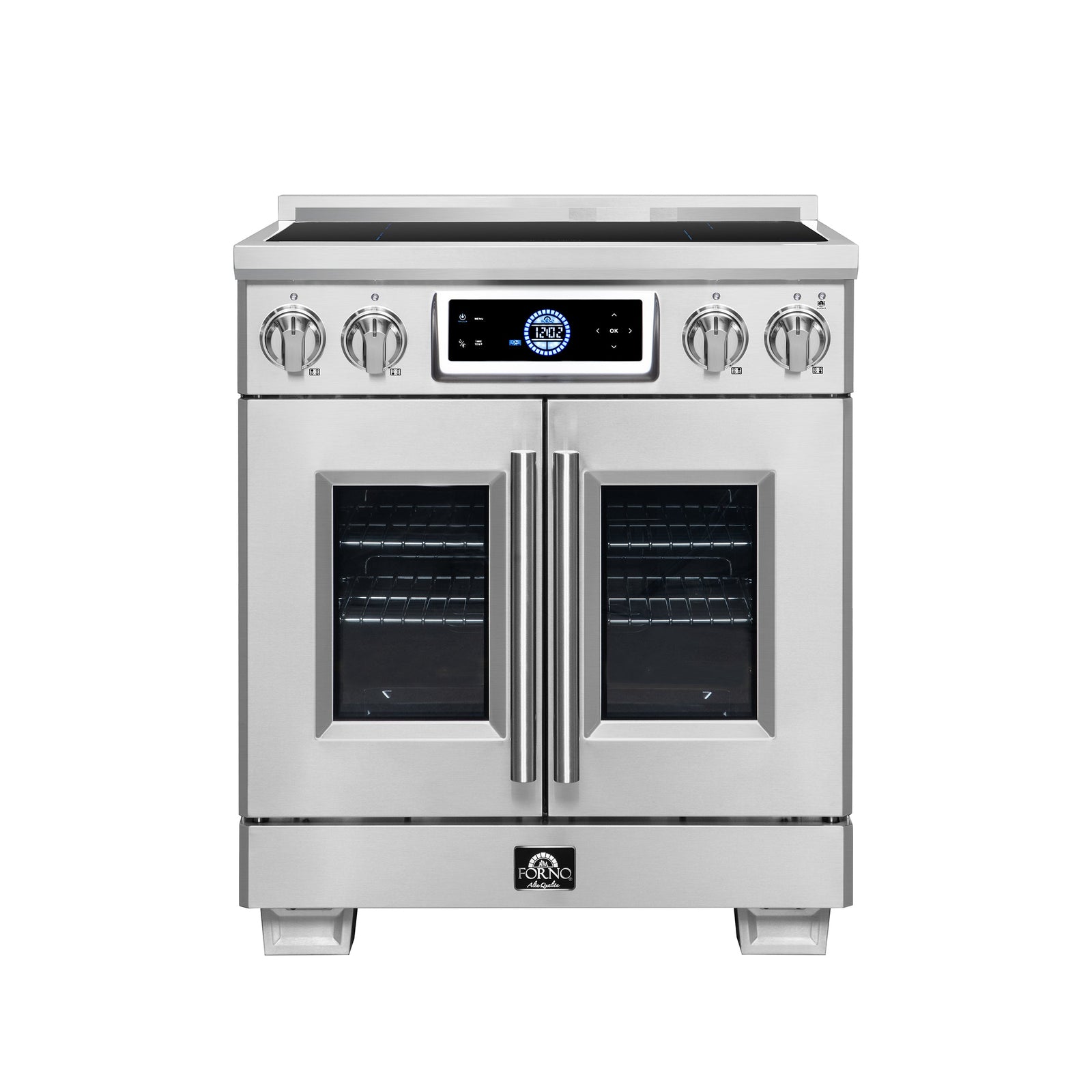 Forno Maximus 30-Inch Induction range, French Door, 4 Cooking Zones, 4.32 cf. Convection Oven, Air Sous Vide, Air Fry Basket, Stainless Steel - FFSIN0932-30
