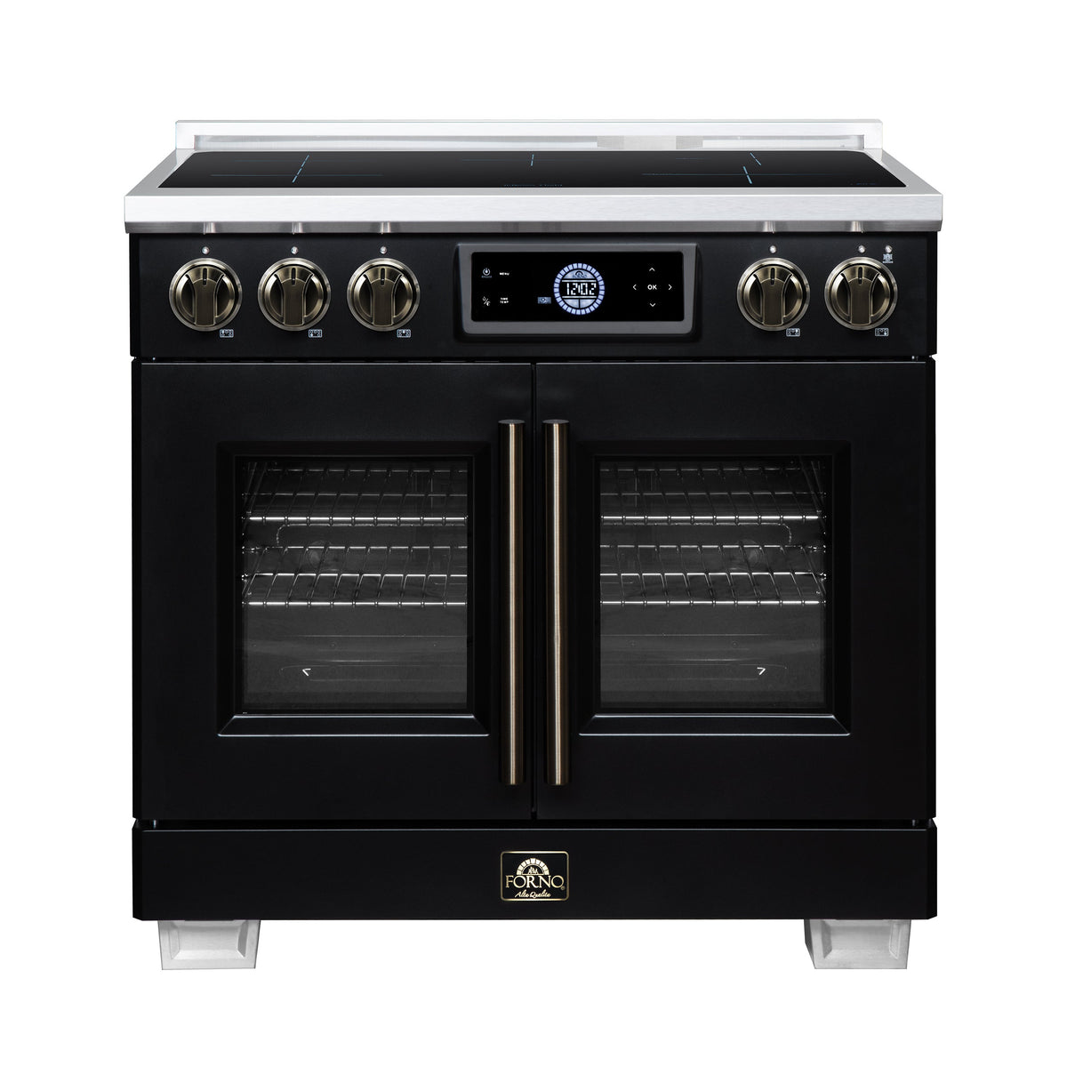 Forno Maximus 36-Inch Induction range, French Door, 5 Cooking Zones, 5.36 cf. Convection Oven, Air Sous Vide, Air Fry Basket, Black - FFSIN0932-36BLK