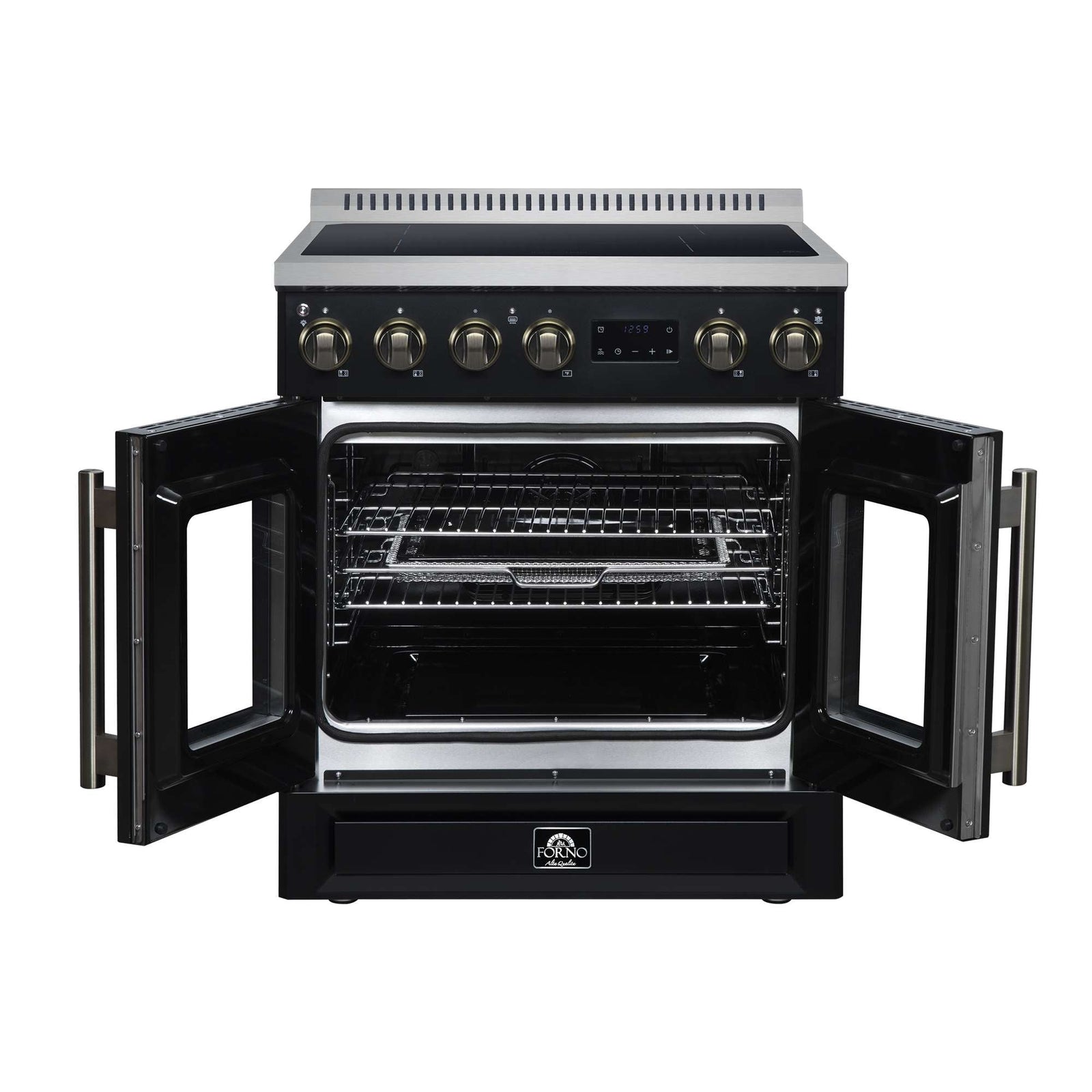 Forno Torino French Door 30 Inch Induction Range with Air Fryer, Air Sous Vide & True Convection, Dual Broiler, Black - FFSIN0950-30BLK