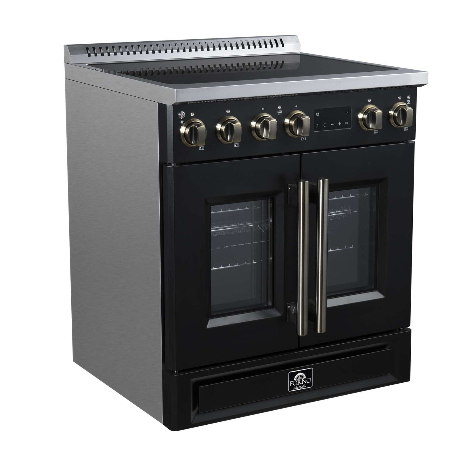 Forno Torino French Door 30 Inch Induction Range with Air Fryer, Air Sous Vide & True Convection, Dual Broiler, Black - FFSIN0950-30BLK
