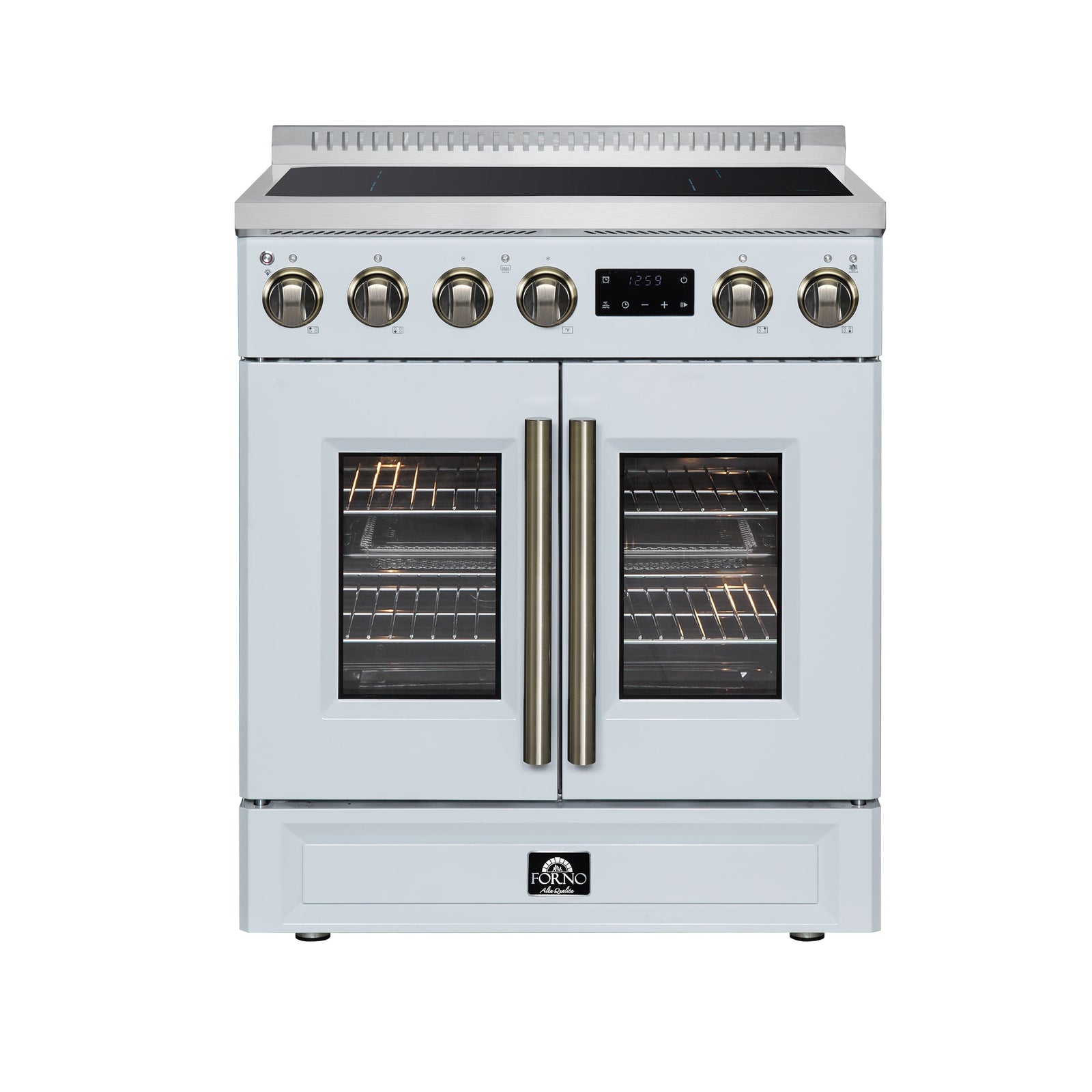 Forno Torino French Door 30 Inch Induction Range with Air Fryer, Air Sous Vide & True Convection, Dual Broiler, White - FFSIN0950-30WHT