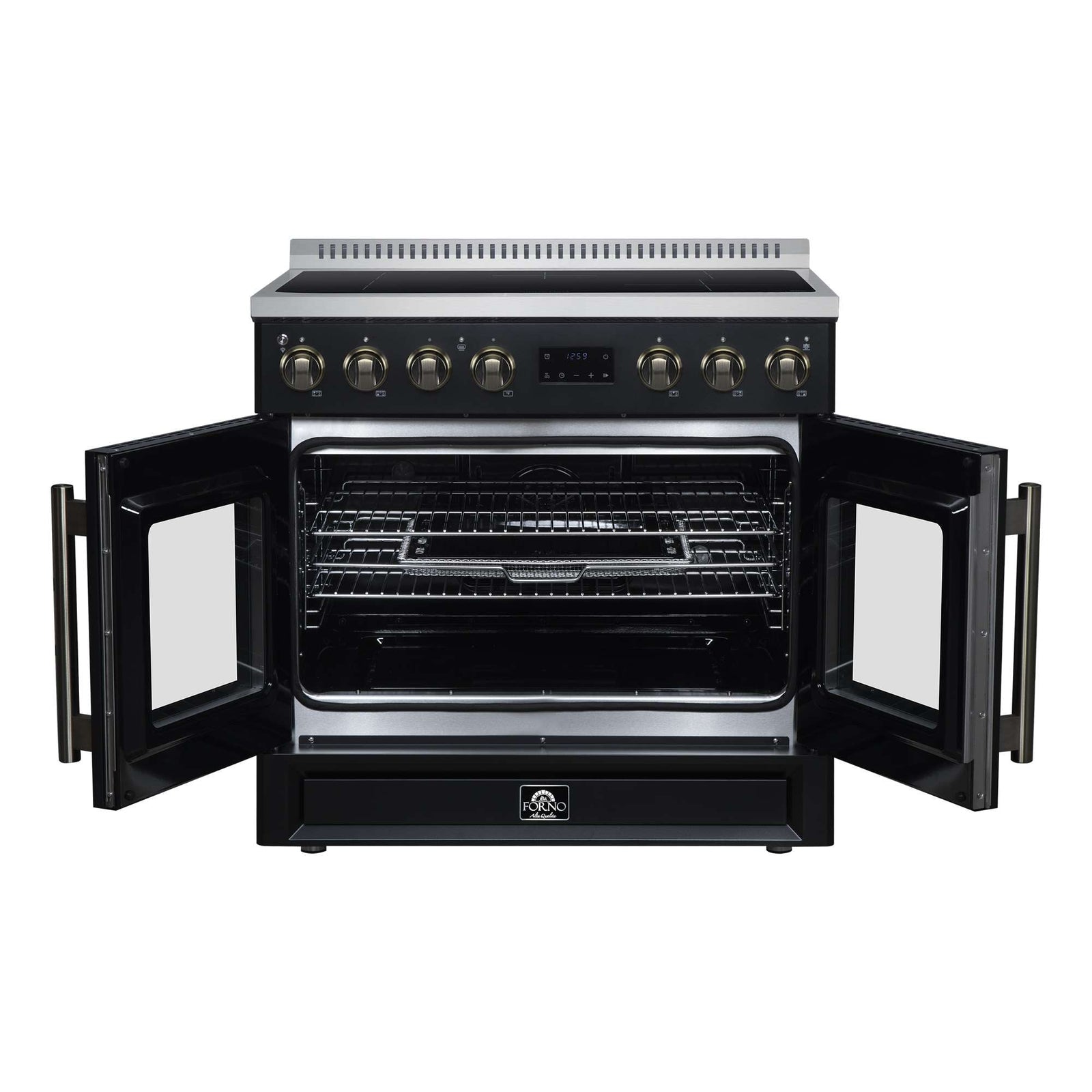 Forno Torino French Door 36 Inch Induction Range with Air Fryer, Air Sous Vide & True Convection, Dual Broiler, Black - FFSIN0950-36BLK