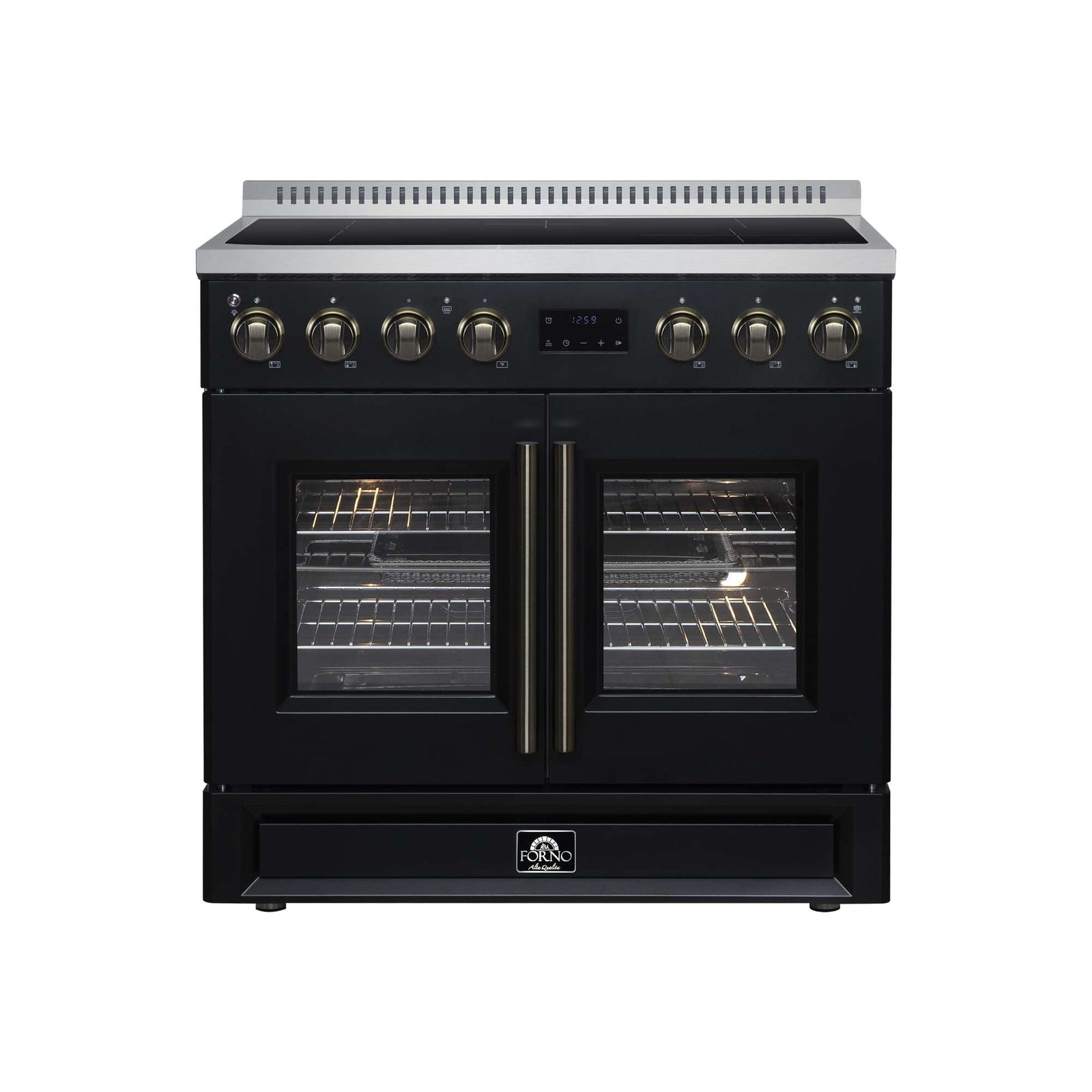 Forno Torino French Door 36 Inch Induction Range with Air Fryer, Air Sous Vide & True Convection, Dual Broiler, Black - FFSIN0950-36BLK