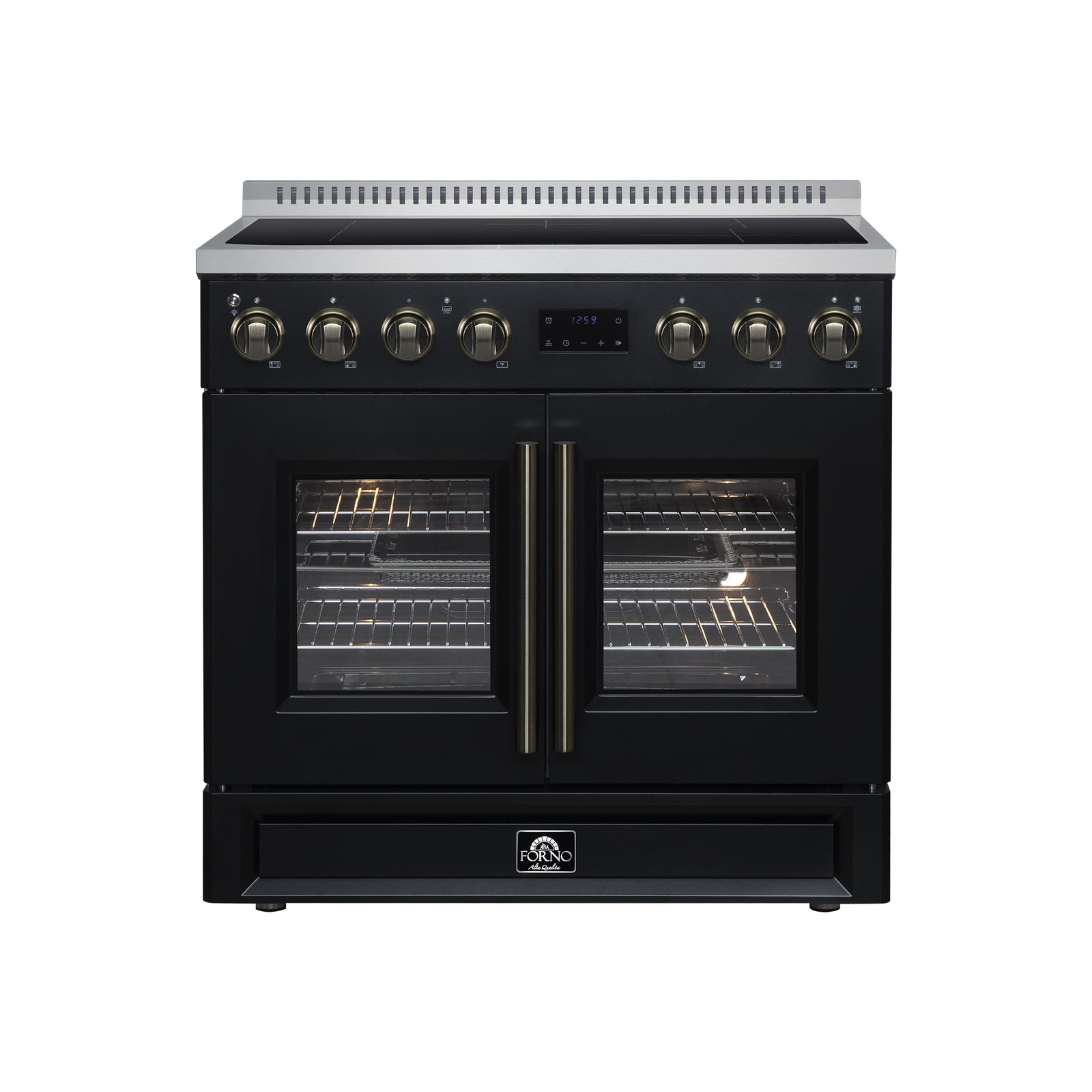 Forno Torino French Door 36 Inch Induction Range with Air Fryer, Air Sous Vide & True Convection, Dual Broiler, Black - FFSIN0950-36BLK