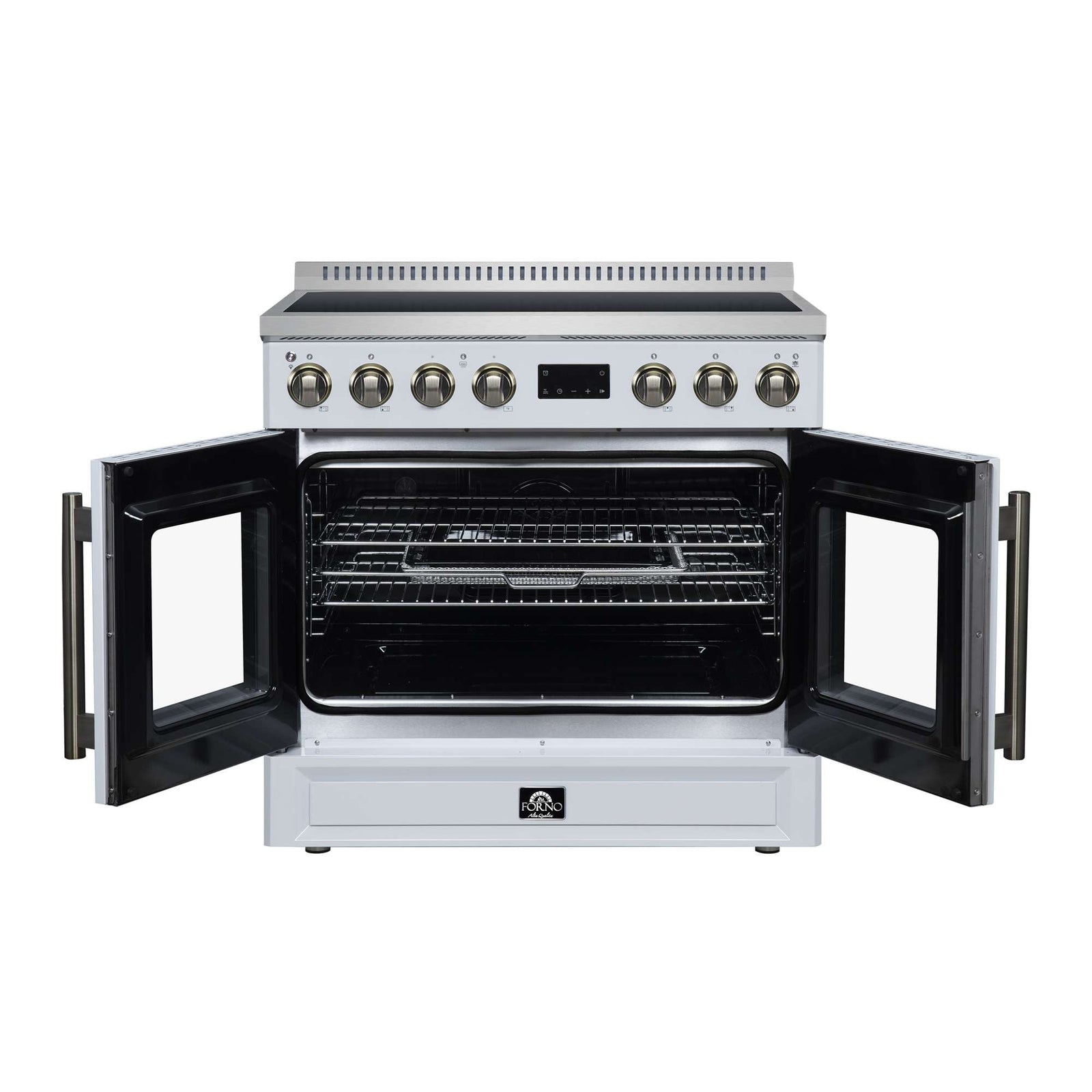 Forno Torino French Door 36 Inch Induction Range with Air Fryer, Air Sous Vide & True Convection, Dual Broiler, White - FFSIN0950-36WHT
