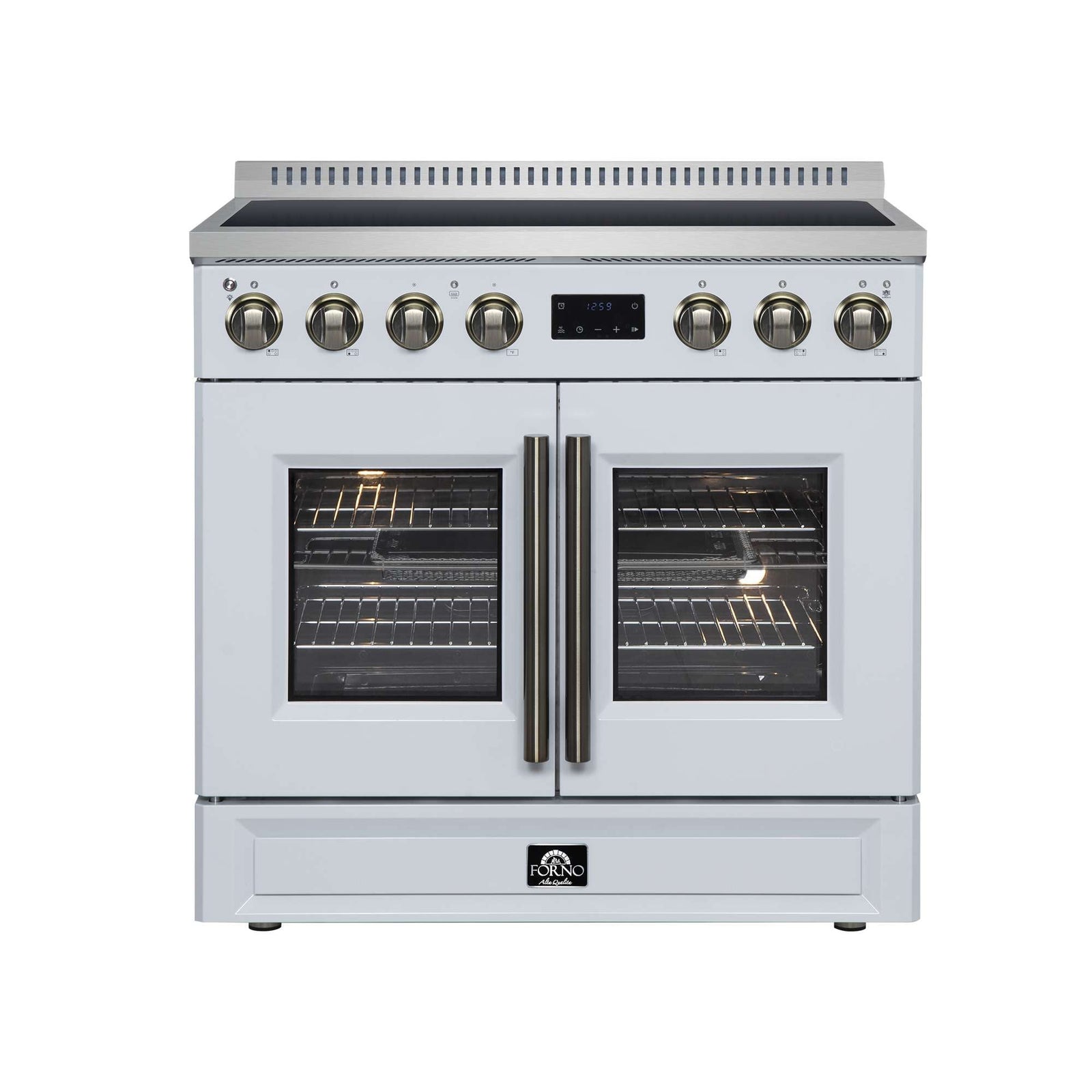 Forno Torino French Door 36 Inch Induction Range with Air Fryer, Air Sous Vide & True Convection, Dual Broiler, White - FFSIN0950-36WHT