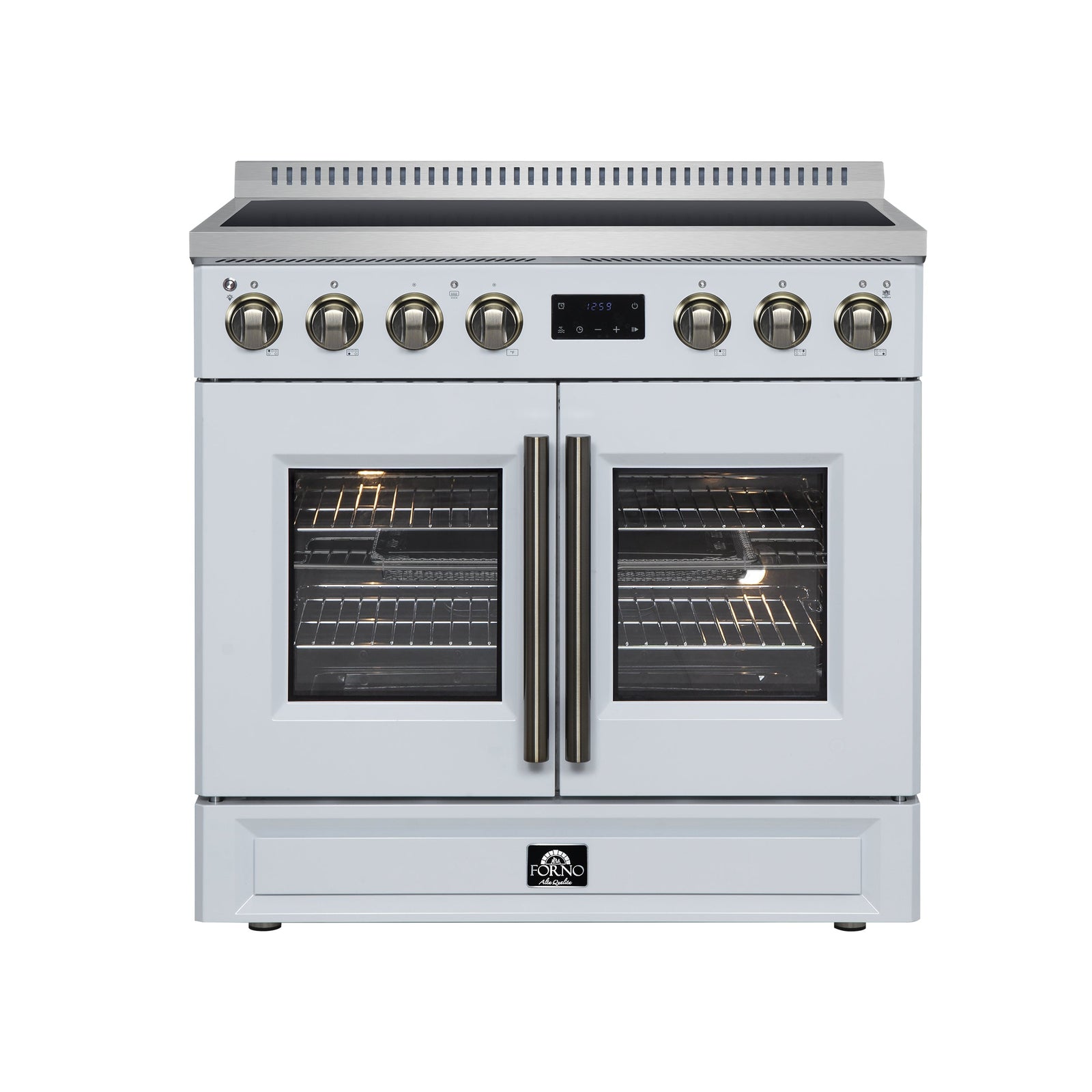 Forno Torino French Door 36 Inch Induction Range with Air Fryer, Air Sous Vide & True Convection, Dual Broiler, White - FFSIN0950-36WHT
