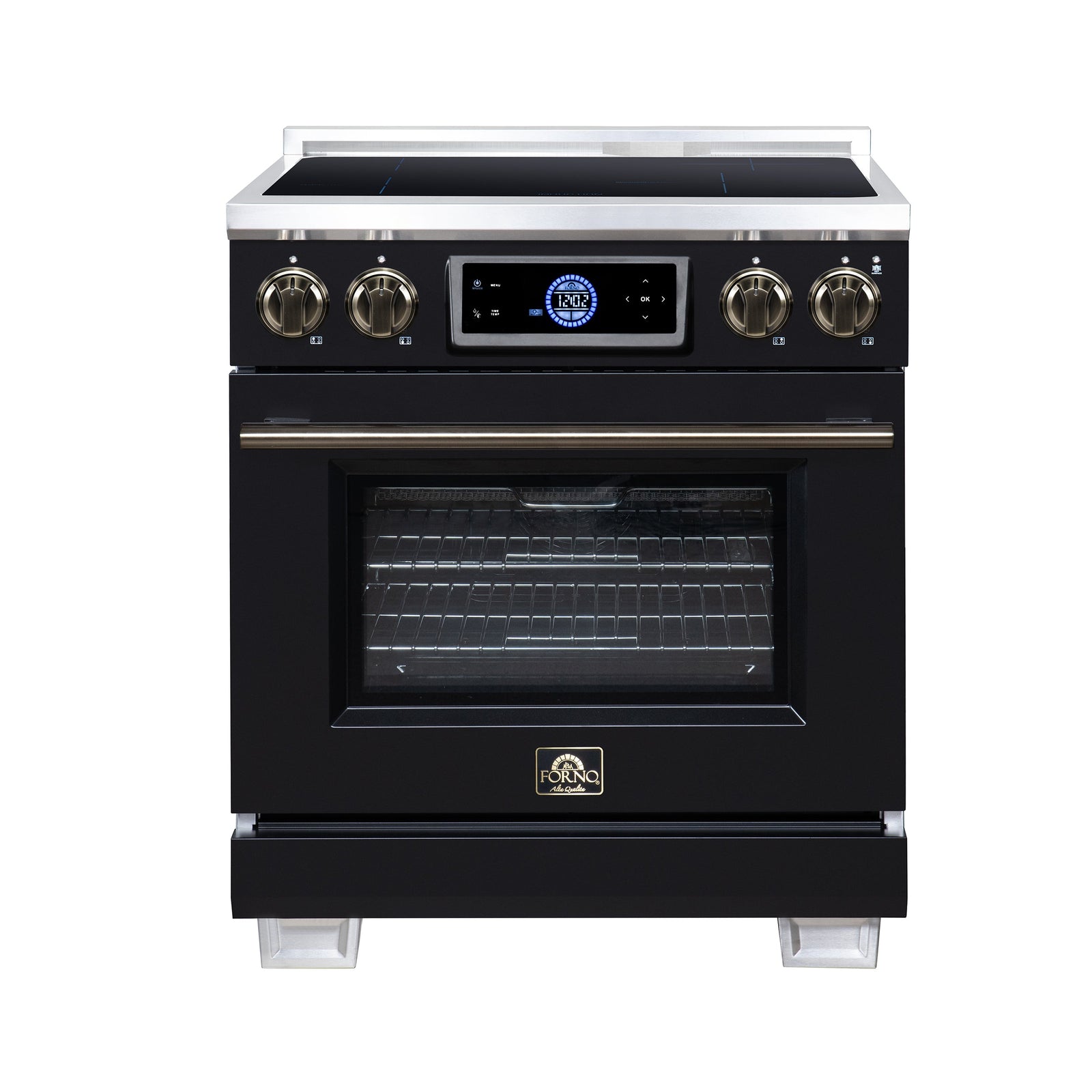 Forno Maximus 30 Inch Induction Range, 8,800 Total Cooktop, 4.32 cf. True Convection Oven, Air Fryer, Air Sous Vide, Black - FFSIN0968-30BLK