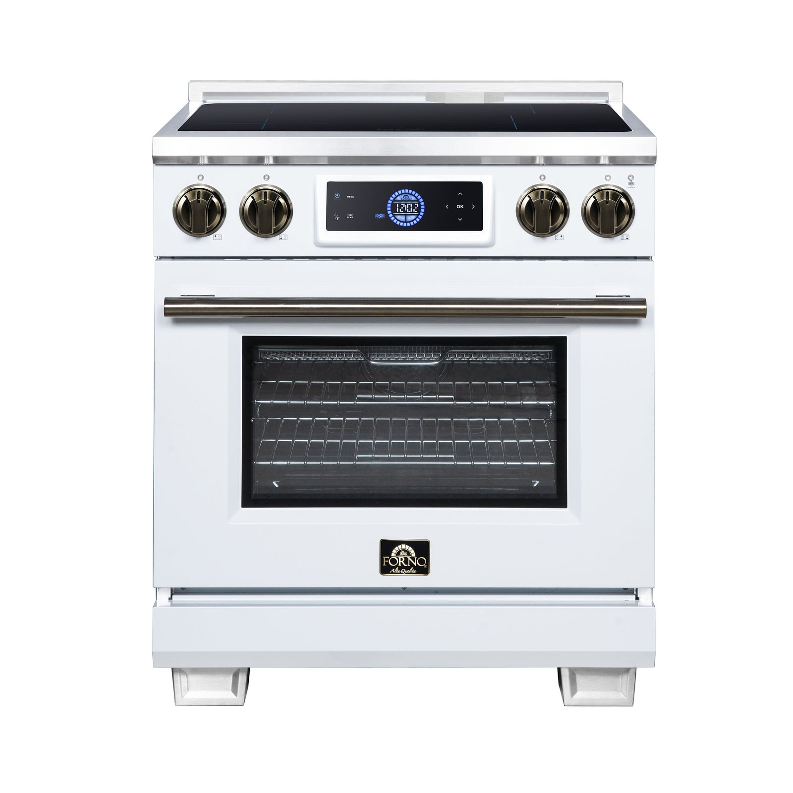 Forno Maximus 30 Inch Induction Range, 8,800 Total Cooktop, 4.32 cf. True Convection Oven, Air Fryer, Air Sous Vide, White - FFSIN0968-30WHT