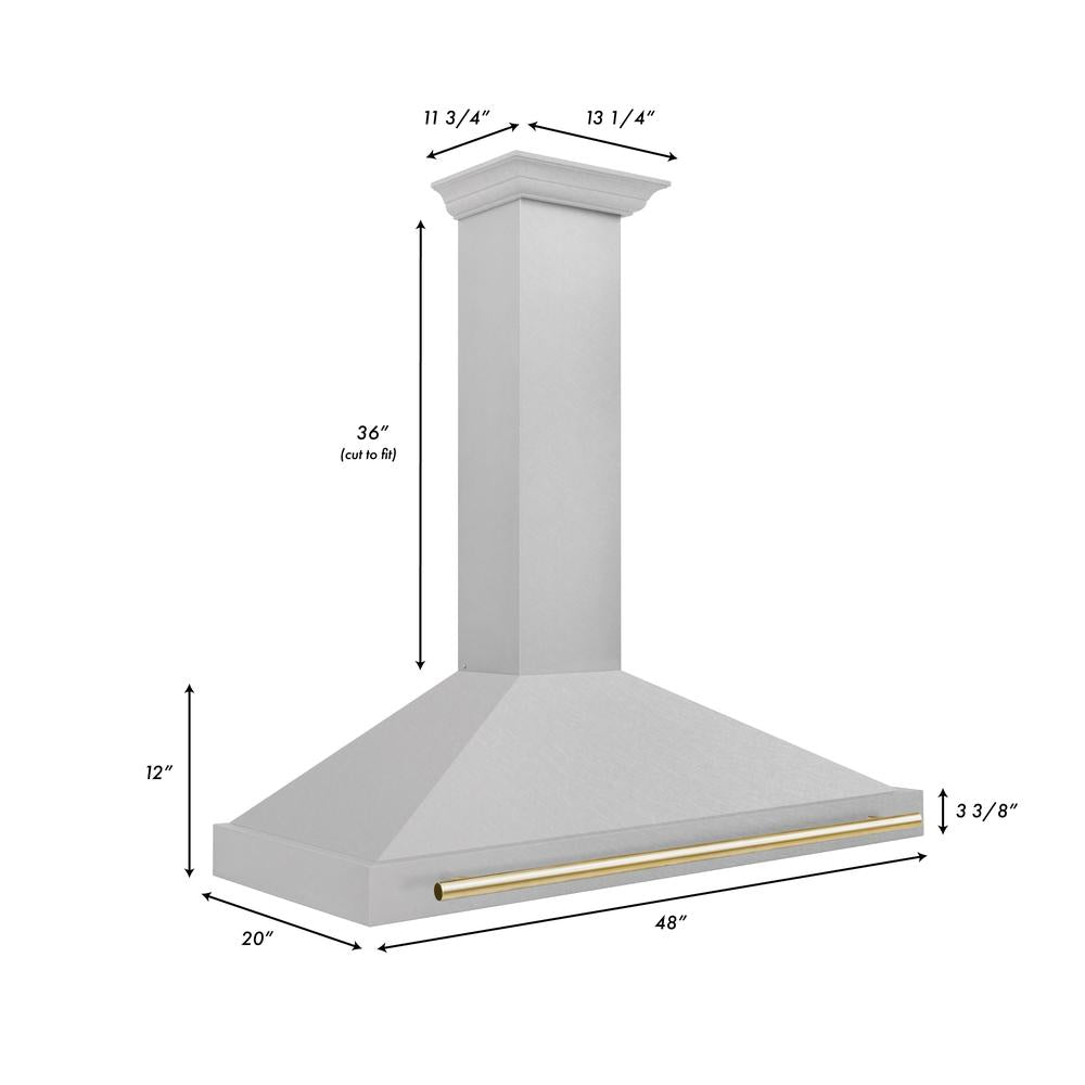 ZLINE Autograph Edition 48-inch range hood in satin stainless steel and polished gold accents KB4SNZ-48-G, view 7