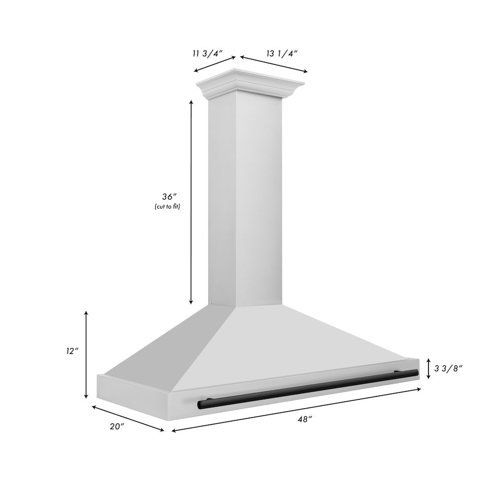ZLINE Autograph Edition 48-inch range hood in stainless steel and matte black accents KB4STZ-48-MB, view 7