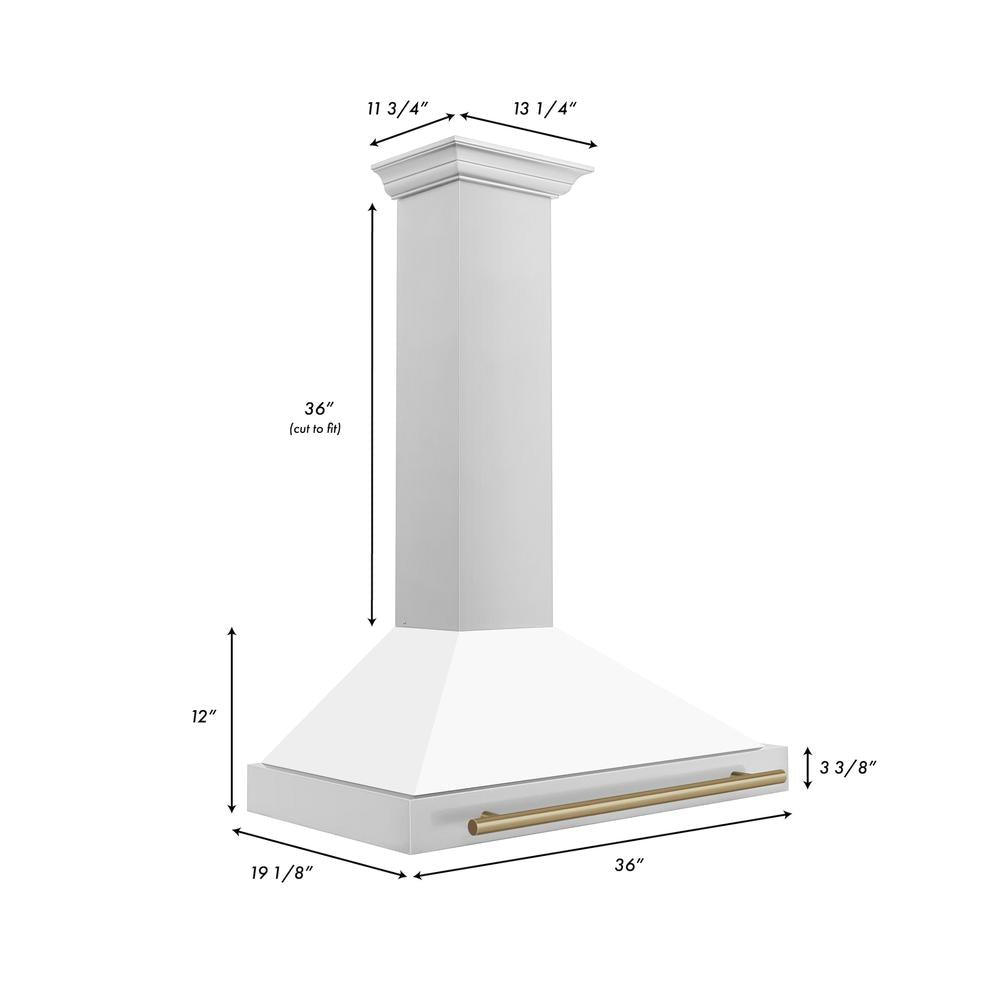 ZLINE Autograph Edition 36-inch range hood in white matte and champagne bronze accents KB4STZ-WM36-CB, view 6