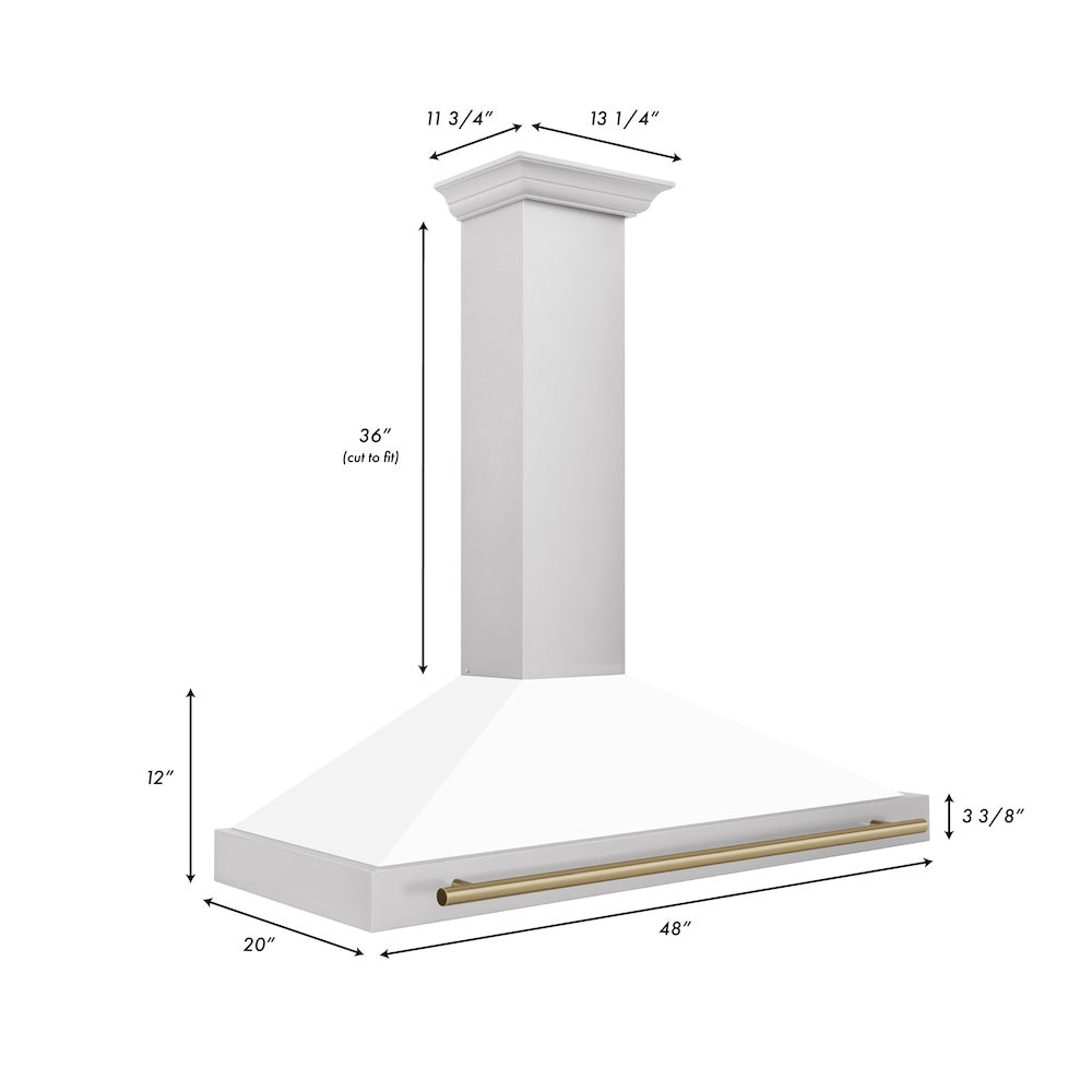 ZLINE Autograph Edition 48-inch range hood in white matte and champagne bronze accents KB4STZ-WM48-CB, view 7