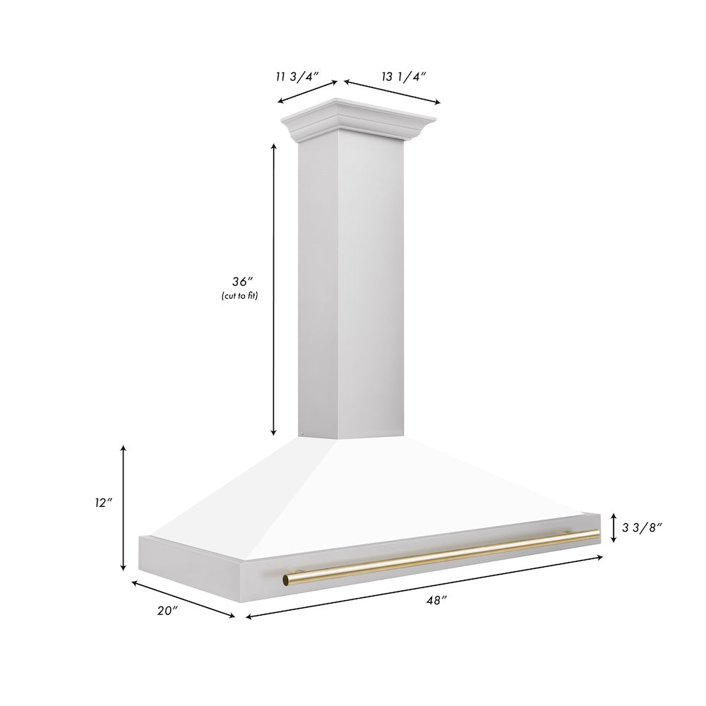 ZLINE Autograph Edition 48-inch range hood in white matte and polished gold accents KB4STZ-WM48-G, view 7