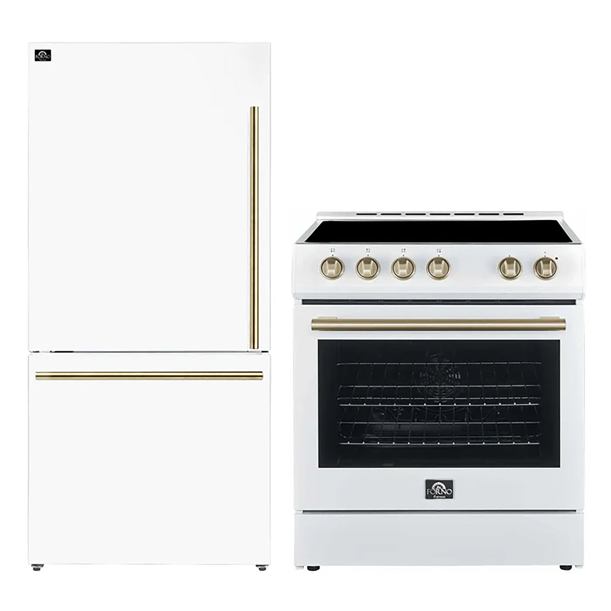 Forno 2-Piece White Kitchen Bundle - 30" Electric Range and 31" Bottom Freezer Refrigerator - FBDL-003-08US