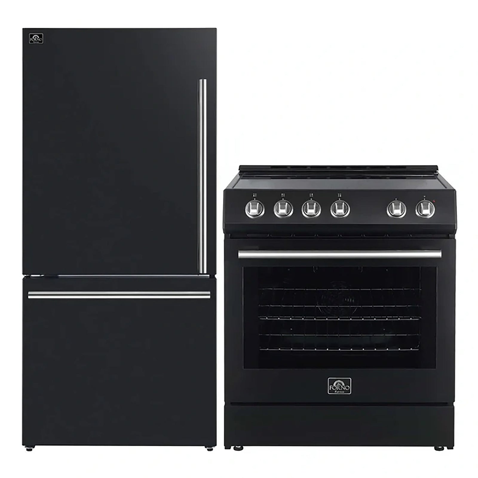 Forno 2-Piece Black Kitchen Bundle - 30" Electric Range and 31" Bottom Freezer Refrigerator - FBDL-003-12US