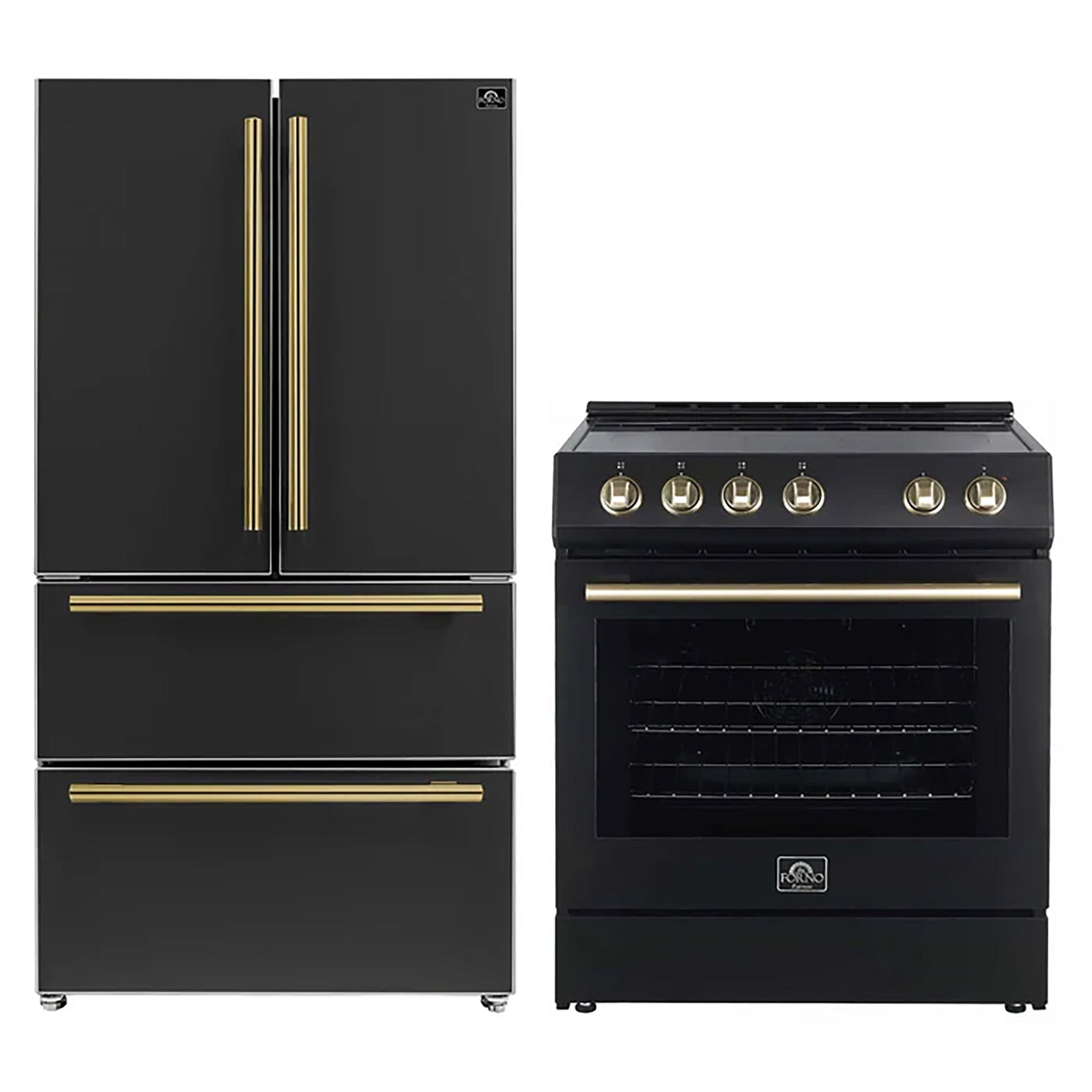 Forno 2-Piece Black Kitchen Bundle - 30" Electric Range and 36" Bottom Freezer Refrigerator - FBDL-003-13US