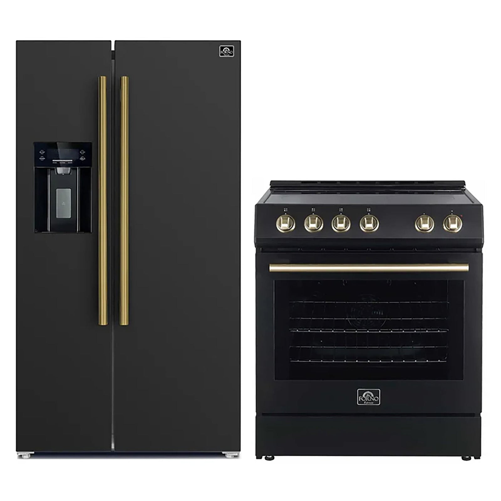 Forno 2-Piece Black Kitchen Bundle - 30" Electric Range and 36" Bottom Freezer Refrigerator - FBDL-003-14US