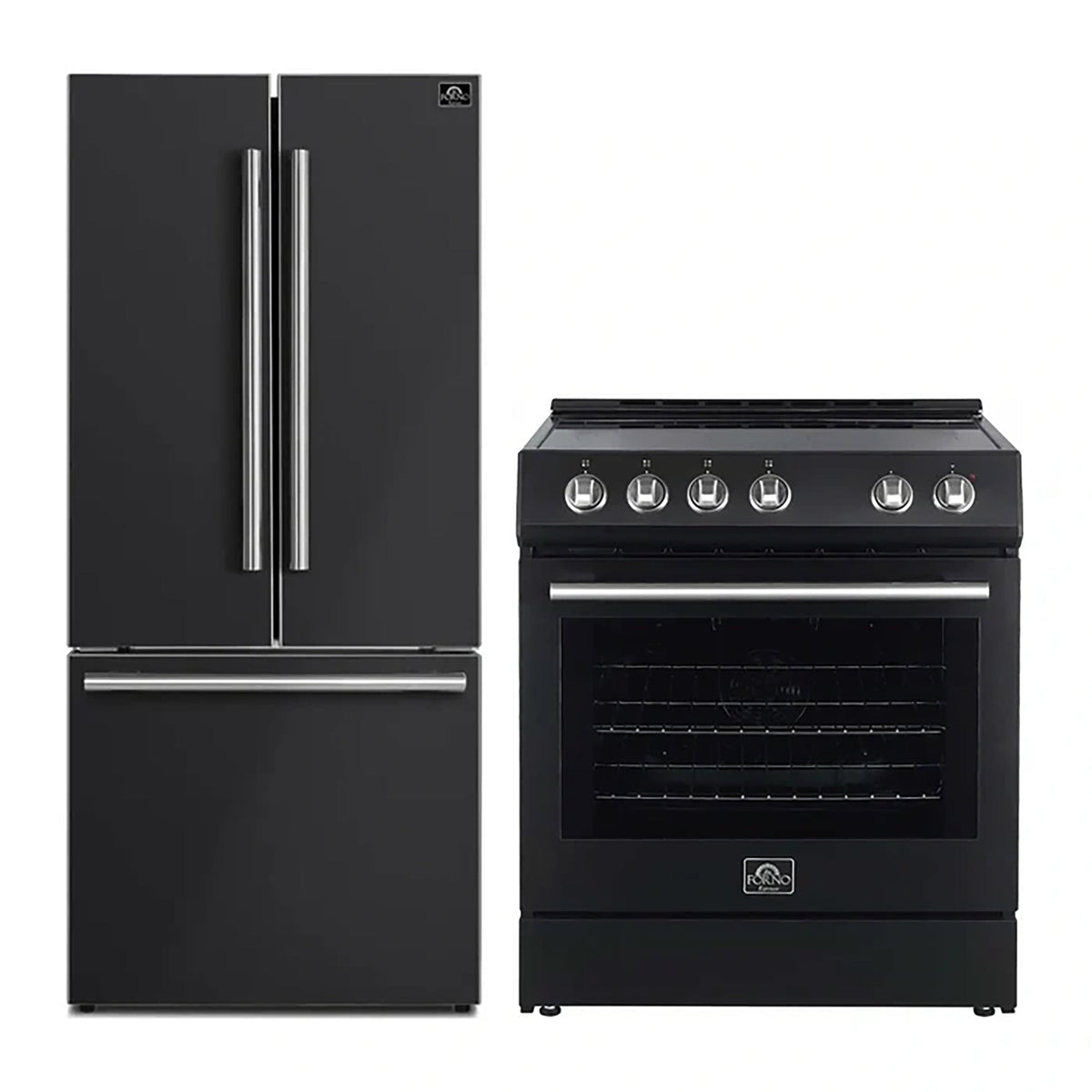 Forno 2-Piece Black Kitchen Bundle - 30" Electric Range and 31" Bottom Freezer Refrigerator - FBDL-003-15US
