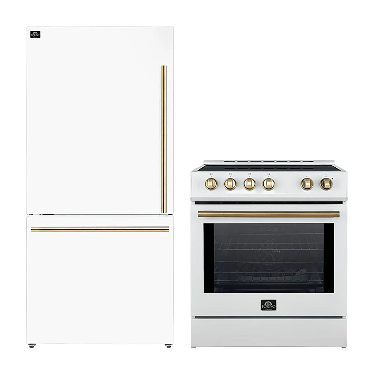 Forno 2-Piece White Kitchen Bundle - 30" Induction Range and 31" Bottom Freezer Refrigerator - FBDL-014-07CAUS