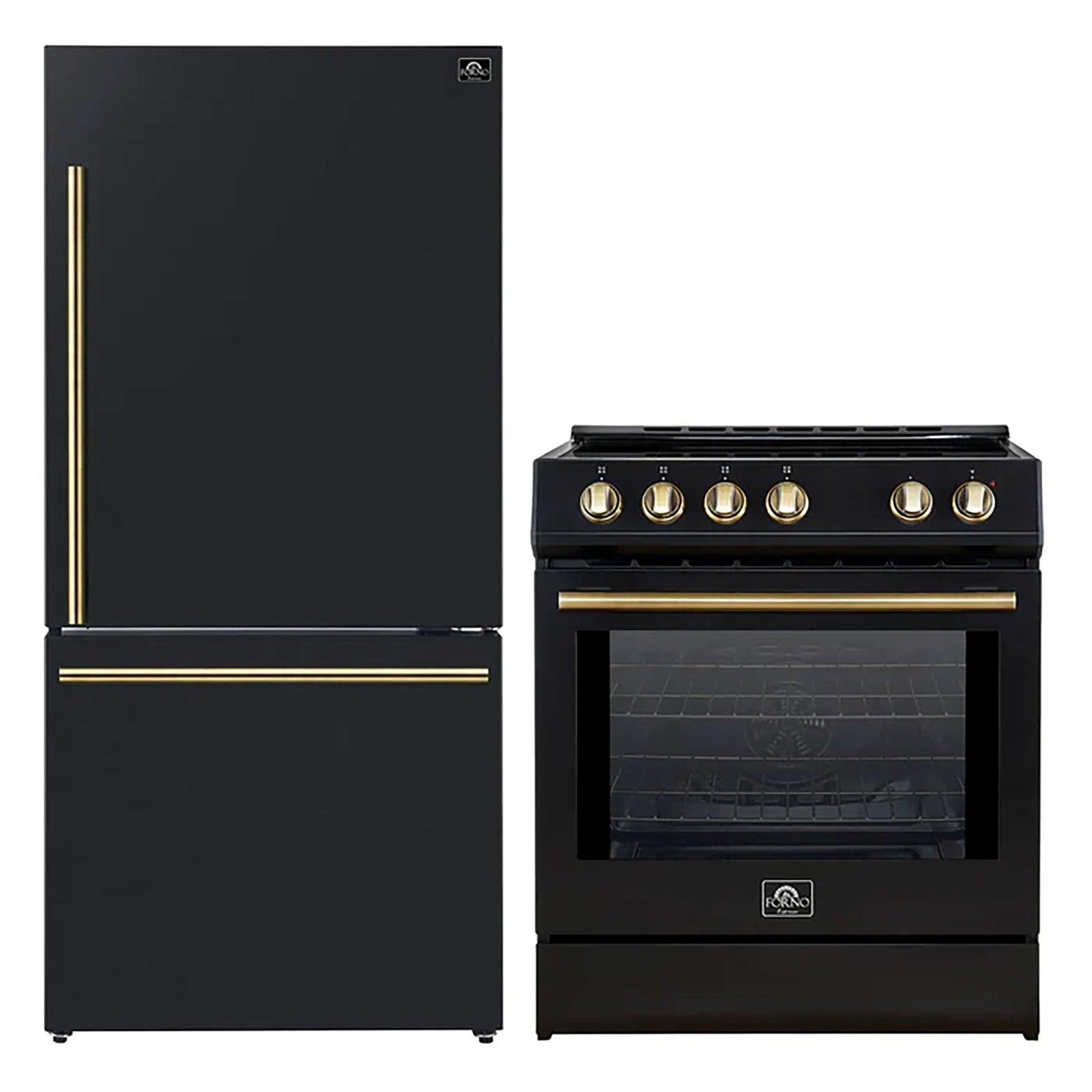 Forno 2-Piece Black Kitchen Bundle - 30" Induction Range and 31" Bottom Freezer Refrigerator - FBDL-014-11CAUS