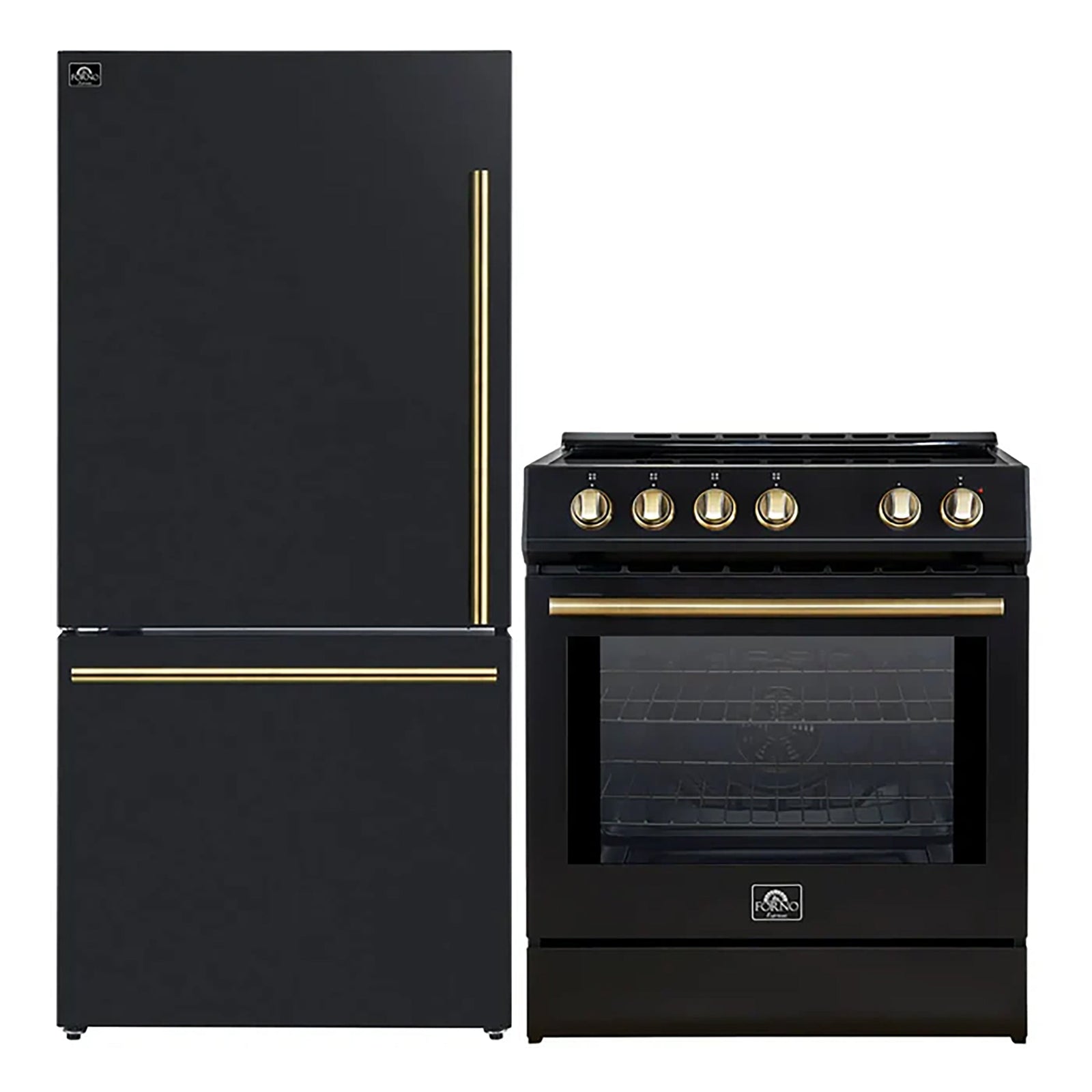 Forno 2-Piece Black Kitchen Bundle - 30" Induction Range and 31" Bottom Freezer Refrigerator - FBDL-014-12CAUS