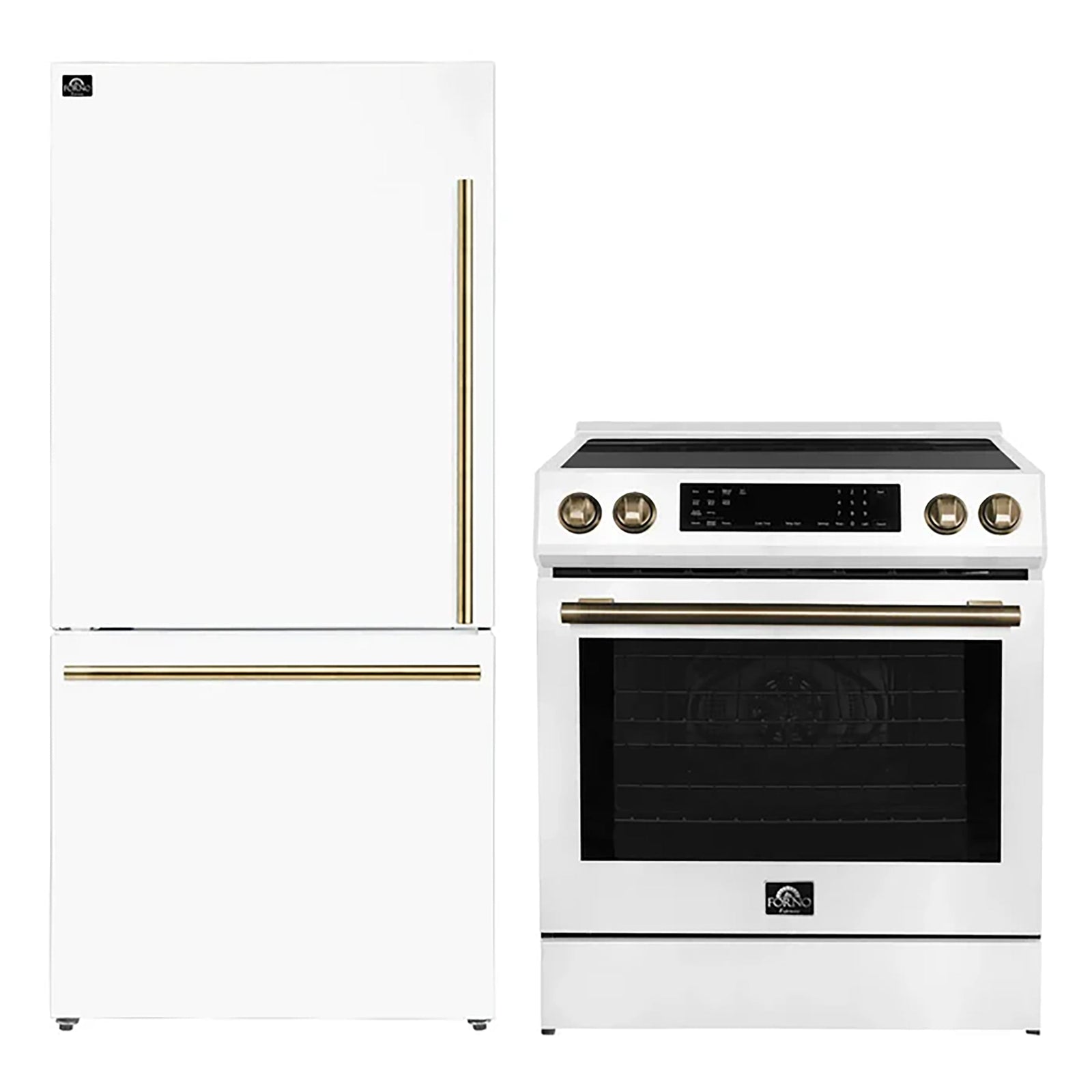 Forno 2-Piece White Kitchen Bundle - 30" Induction Range and 31" Bottom Freezer Refrigerator - FBDL-015-07CAUS