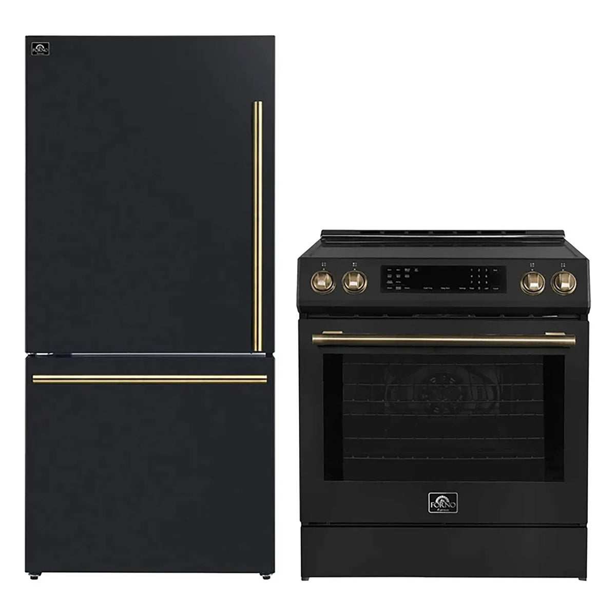 Forno 2-Piece Black Kitchen Bundle - 30" Induction Range and 31" Bottom Freezer Refrigerator - FBDL-015-12CAUS
