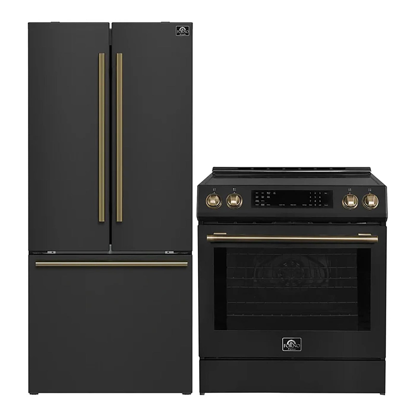Forno 2-Piece Black Kitchen Bundle - 30" Induction Range and 31" Bottom Freezer Refrigerator - FBDL-015-15CAUS