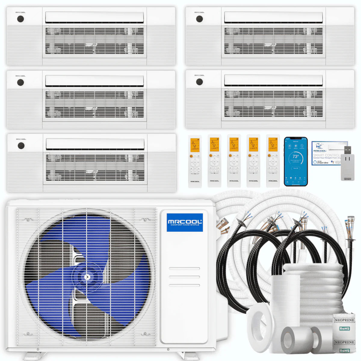 MRCOOL DIY 5th Gen Multi-Zone 5-Zone 36,000 BTU 23 SEER2 (6K + 9K + 9K + 9K + 18K) Ductless Mini-Split Air Conditioner and Heat Pump with Ceiling Cassettes