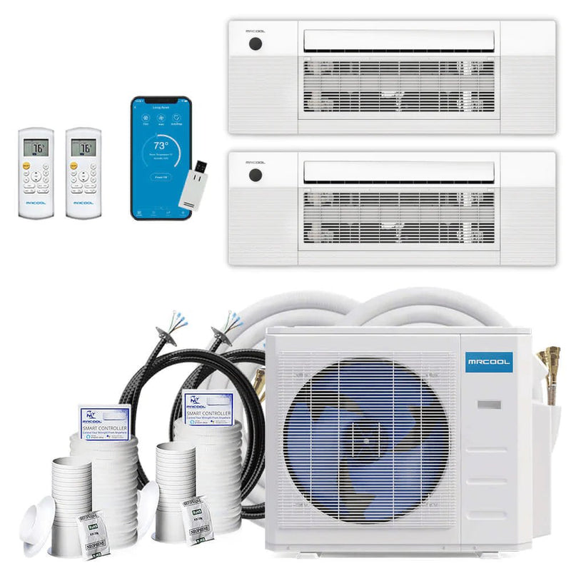 MRCOOL DIY 4th Gen 2-Zone 27,000 BTU 22 SEER (9K + 18K) Ductless Mini Split AC and Heat Pump with Ceiling Cassettes 230V