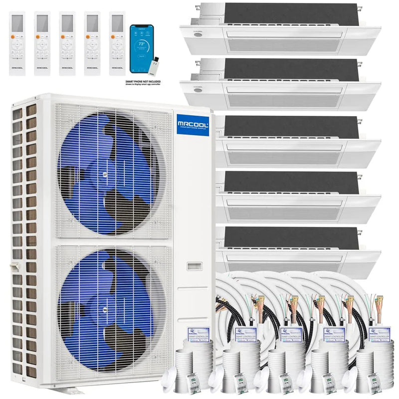 MRCOOL DIY 5th Gen Multi-Zone 5-Zone 55,000 BTU 22 SEER2 (6K + 12K + 12K + 12K + 18K) Ductless Mini-Split Air Conditioner and Heat Pump with Ceiling Cassettes