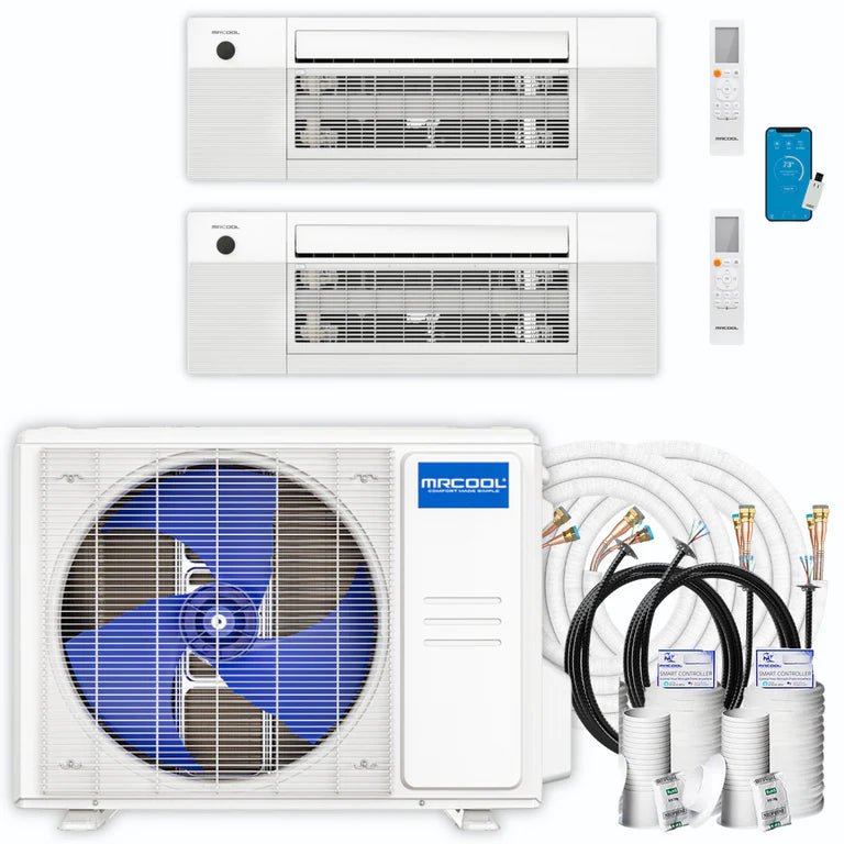 MRCOOL DIY 5th Gen 2-Zone 18,000 BTU 23.9 SEER2 (9K + 9K) Ductless Mini Split AC and Heat Pump with Ceiling Cassettes