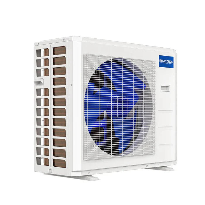 MRCOOL DIY Multi Zone 5th Gen 27K BTU Three Zone Ductless Mini Split with Ceiling Cassettes 9K + 12K + 12K Condenser Front Side Angle Alternate